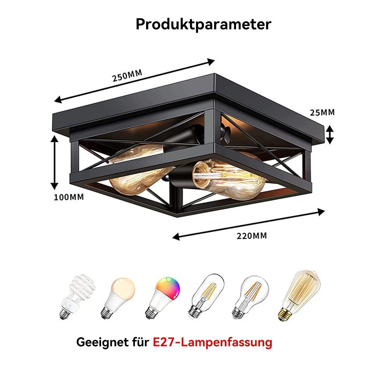 Welikera Deckenleuchten Deckenleuchte,Retro Lampe 2xE27 Glühbirne Ohne Leuchtmittel, ohne Fassung,max.60 Watt