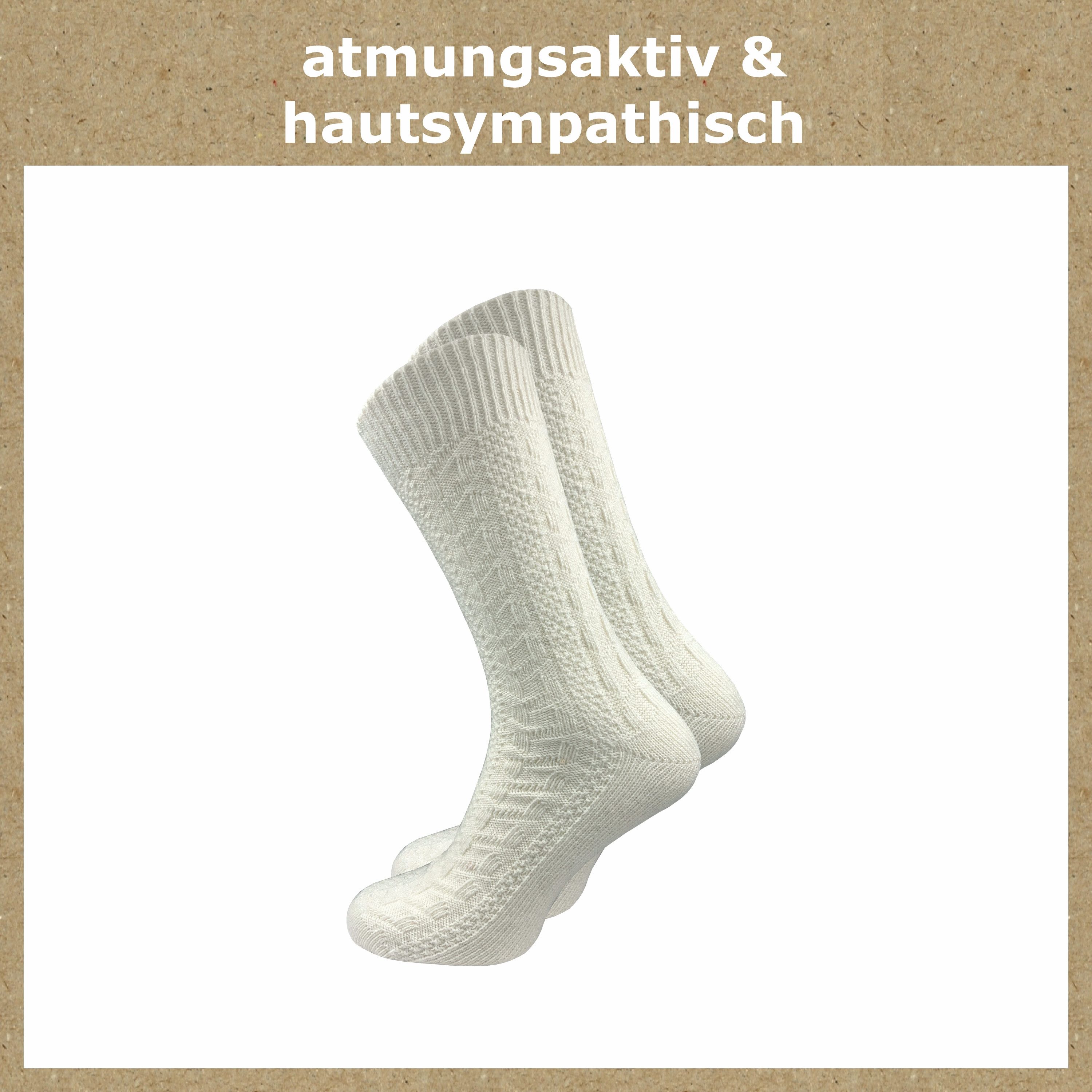 GAWILO Trachtensocken für Damen aus Merino Wolle mit Zopfmuster - kurz (1 Paar) Trachtenstrümpfe, Schoppersocken mit Komfortbund aus Wolle