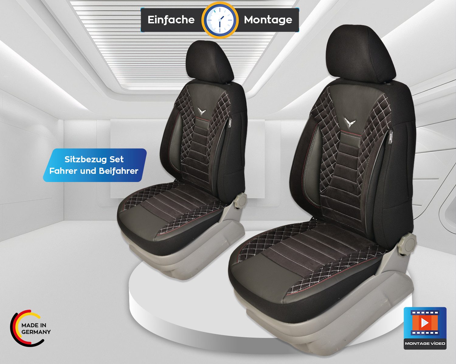 BREMER SITZBEZÜGE Autositzbezug für Mercedes GLK X204 Bj 2008-15 (PS808), Set, Schonbezüge Sitzbezüge Fahrer und Beifahrer, in Schwarz/Weiße Naht