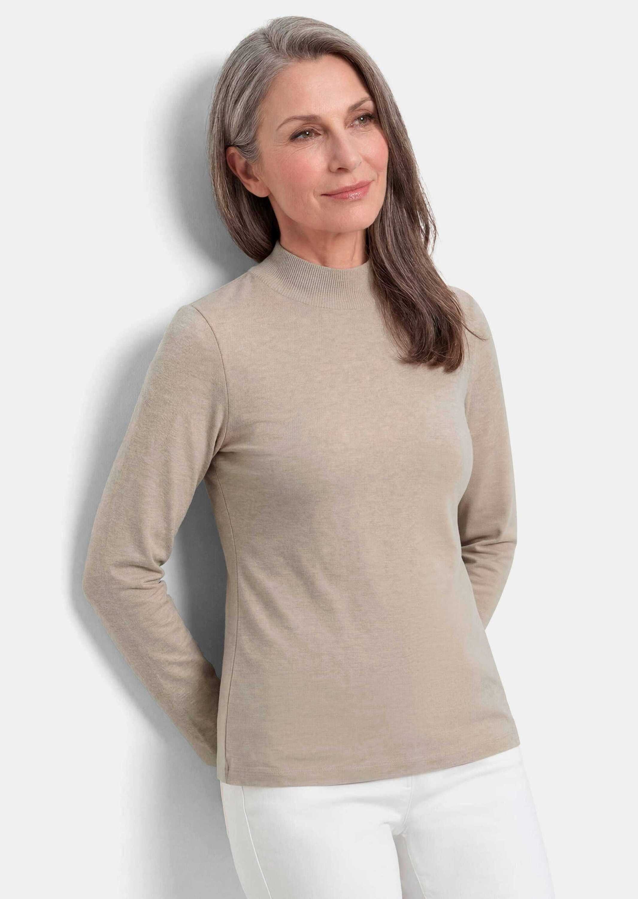 GOLDNER T-Shirt Kurzgröße: Baumwollshirt mit Langarm Weiches Jerseyshirt aus Baumwolle, mit Stehkragen und Langarm