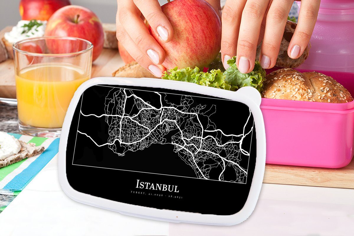 Snackbox, für rosa MuchoWow - Brotbox Karte, Kunststoff, Brotdose Lunchbox Kinder, Mädchen, Erwachsene, Kunststoff Stadtplan (2-tlg), - Istanbul