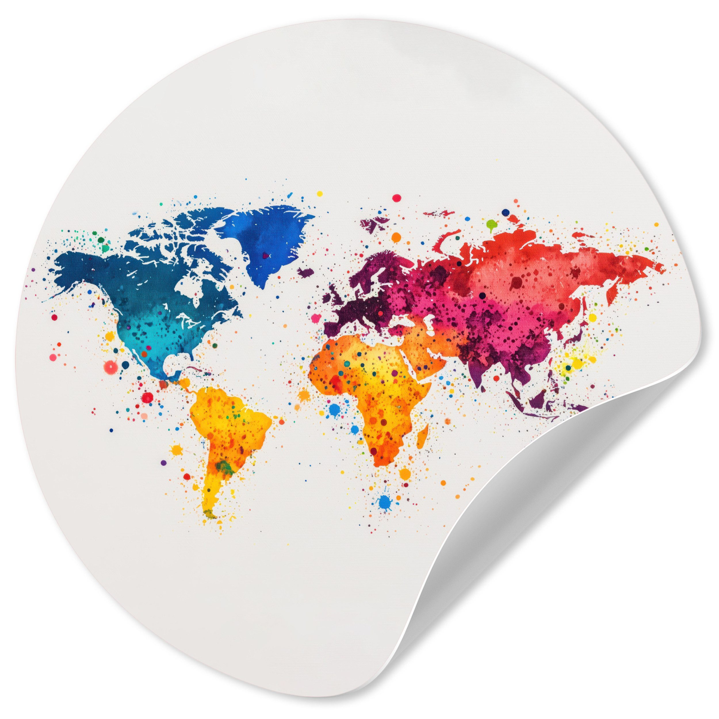 MuchoWow Wandsticker Weltkarte - Graffiti - Farbenfroh (1 St), Wandtattoo Selbstklebend, Wohnzimmer Deko Aufkleber, 30x30 cm
