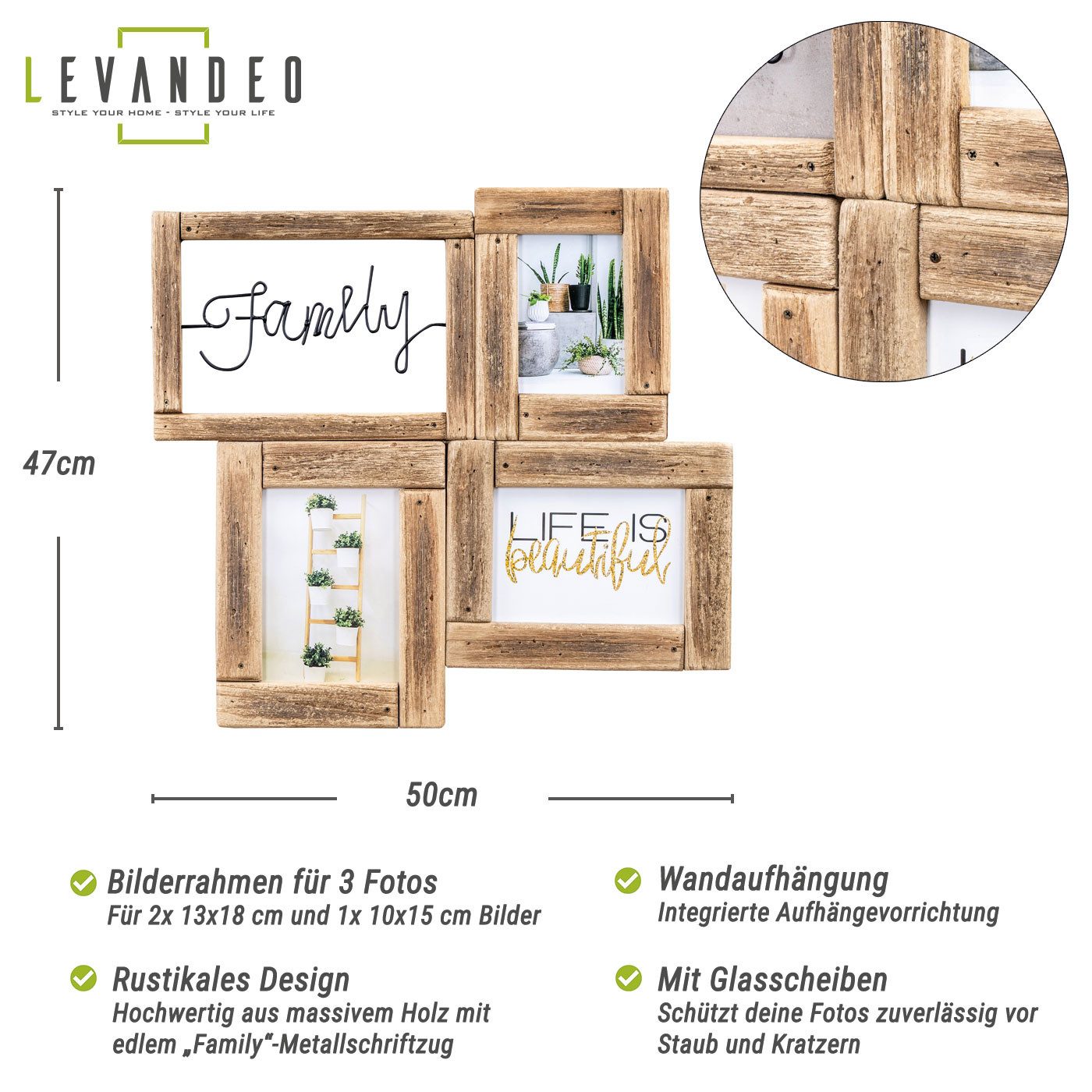 Levandeo® Bilderrahmen Collage, Bilderrahmen Collage 3 Fotos 10x15 13x18 Fa günstig online kaufen