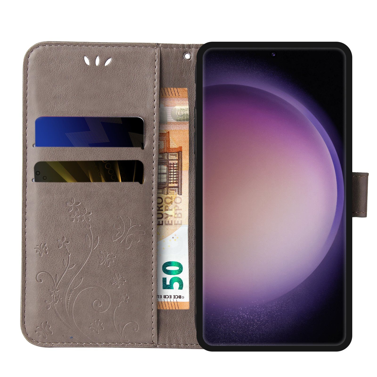 Tec-Expert Handyhülle Cover Tasche Hülle für Samsung Galaxy S23 6,1 Zoll, Klapphülle Case mit Kartenfach Fliphülle aufstellbar, Motiv Blumen