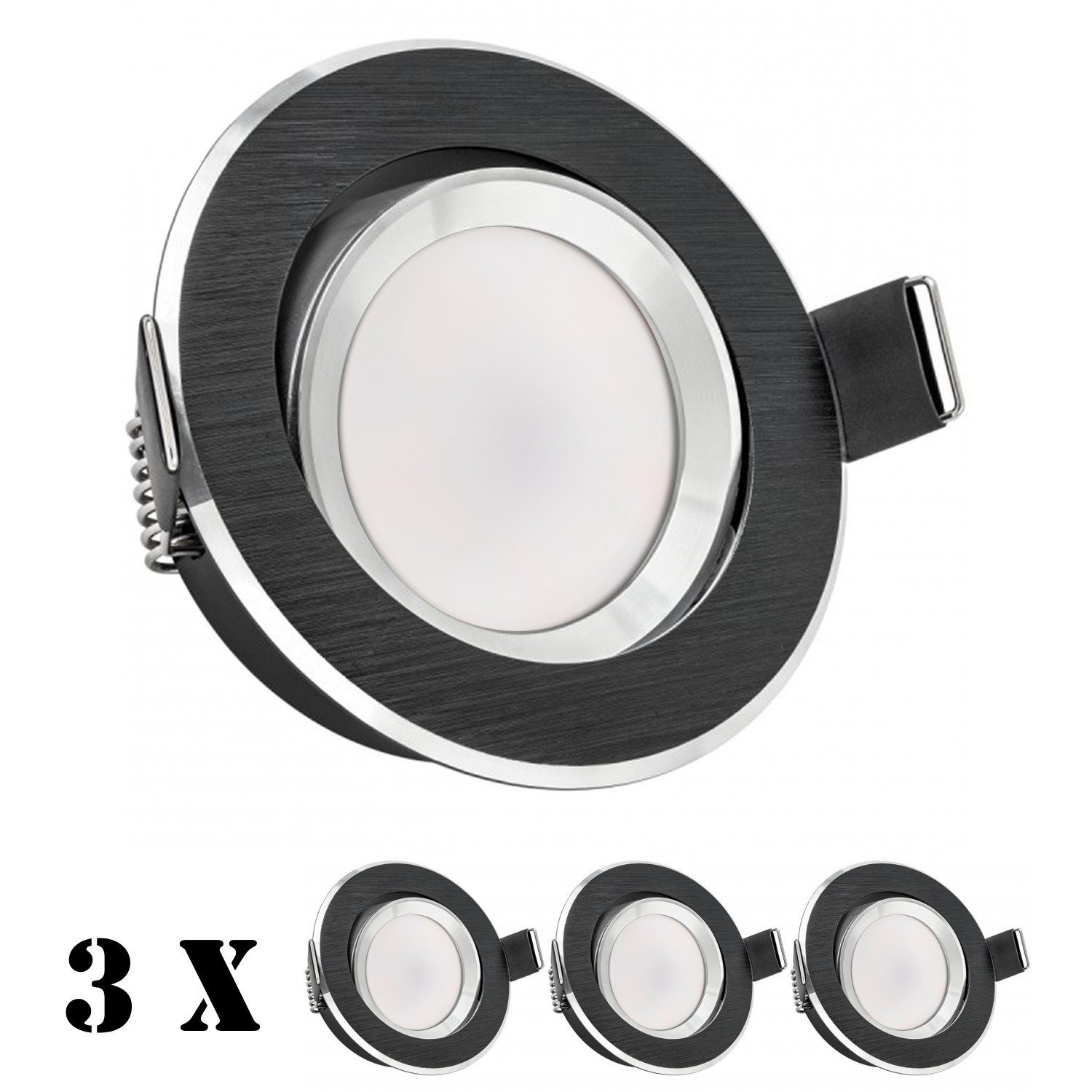 LEDANDO LED Einbaustrahler 3er LED Einbaustrahler Set extra flach in schwarz mit 5W Leuchtmittel