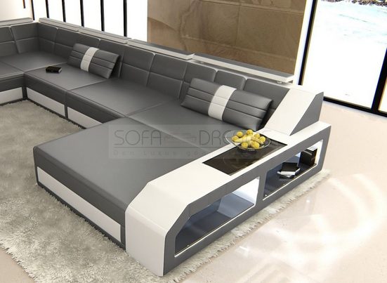 Sofa Dreams Wohnlandschaft »Matera«, XXL U Form Ledersofa mit LED, wahlweise mit Bettfunktion als Schlafsofa, Designersofa