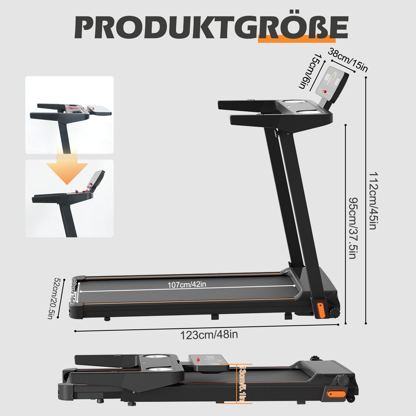 TWSOUL Laufband Klappbares Walking Pad, 1-12 km/h, 2238W motor, 1-12 km/h, Max. 180 KG