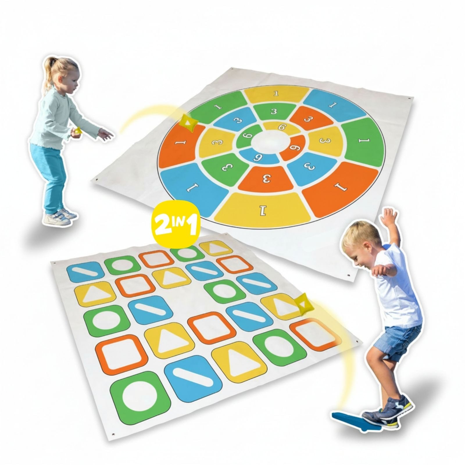 alldoro Spiel 2 in 1 XXL Wurfspiel Kick & Darts - für drinnen & draußen, ab 3 Jahren, Jumbo Geschicklichkeitsspiel mit Katapult für die ganze Familie