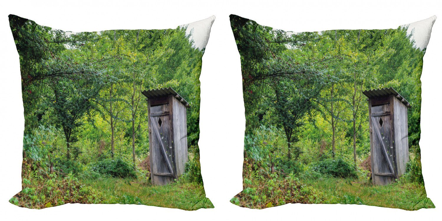 Kissenbezüge Modern Accent Doppelseitiger Digitaldruck, Abakuhaus (2 Stück), Toilettenhäuschen Frühlings-Wald getragen Hut
