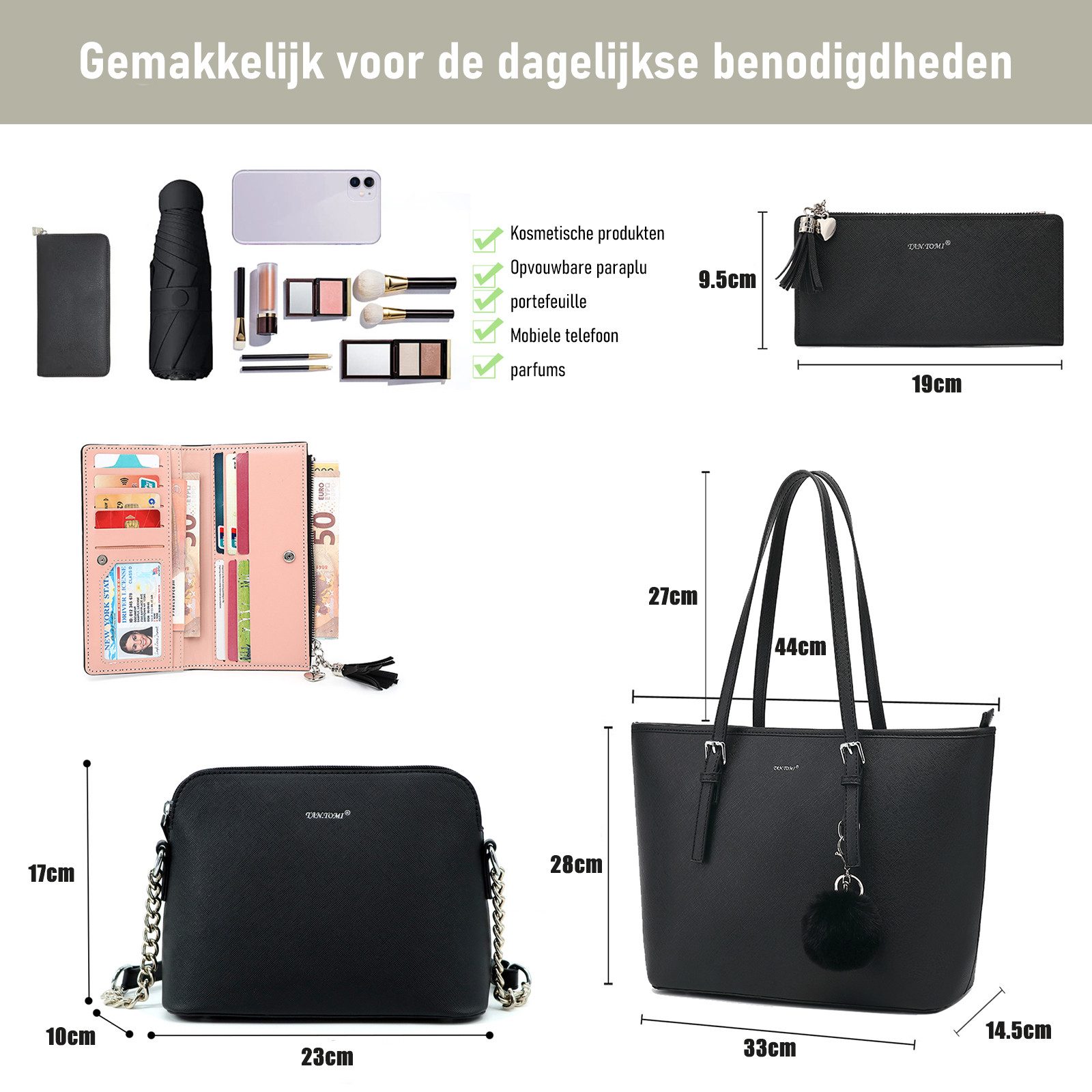 TAN.TOMI Shopper 3-Tlg Handtasche Damen Schultertasche Handtaschen Tragetasche Set (3-tlg), Groß Damen Handtasche, ​Geschenke für Frauen in schlichter Optik