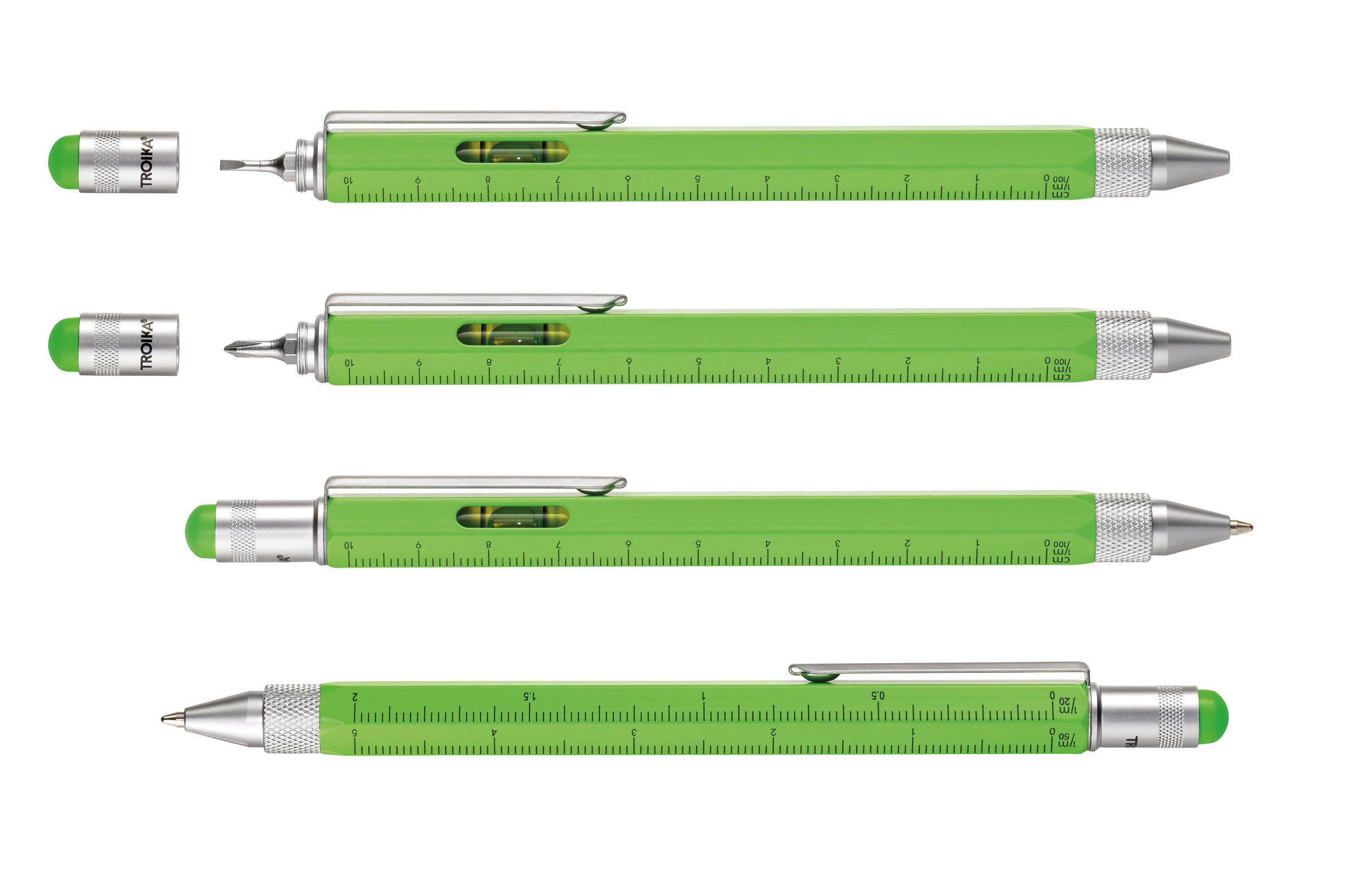 TROIKA Kugelschreiber CONSTRUCTION – 6-in-1 mit Wasserwaage, Schraubendreher & Lineal, (1-tlg., in verschiedenen Farben, schwarze Mine), Multifunktionsstift mit Stylus, Geschenk für Männer & Heimwerker