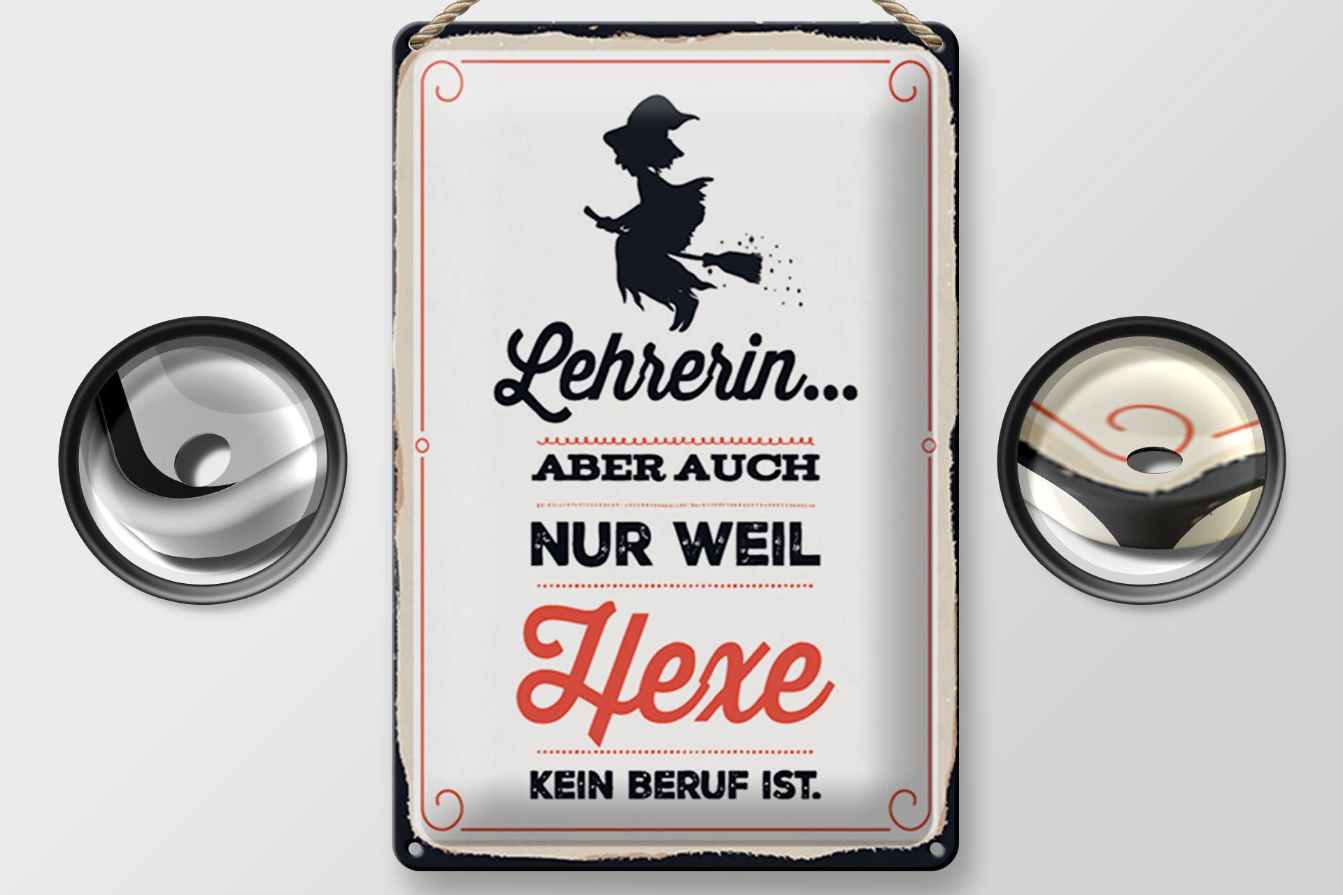 Femer GmbH Metallschild Spruch 20x30 cm Lehrerin Hexe kein Beruf, (1 St), gewölbte Oberfläche, abgerundete Ecken, umgeschlagene Kanten