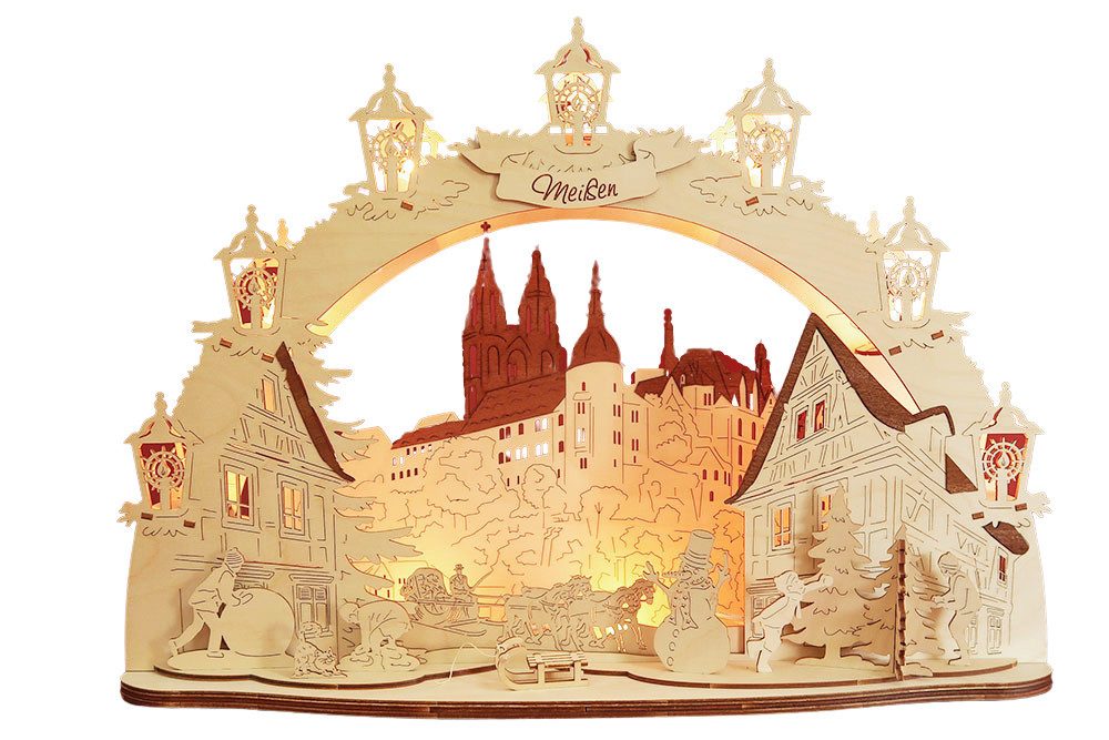 DeColibri LED Schwibbogen 3D LED Schwibbogen Meißen Albrechtsburg - Netzkabel, Holzkunst aus Sachsen