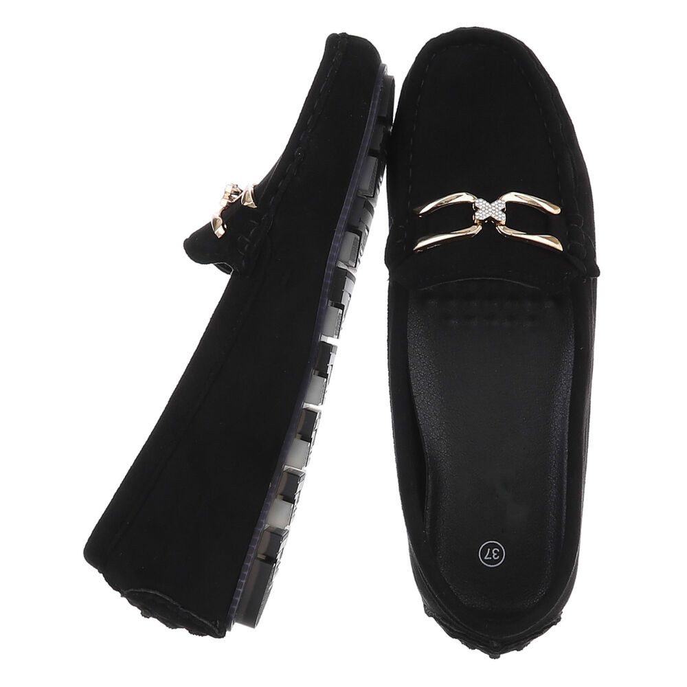 Ital-Design Elegante Mokassins mit Schnalle für Damen, ideal für Freizeit Slipper (91261083) Flach Mokassins in Schwarz