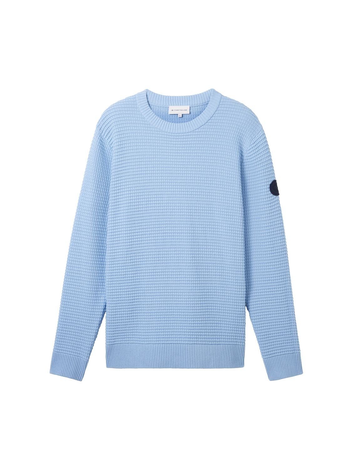 STRUCTURED Washed Baumwolle CREWNECK aus TOM KNIT 32245 Middle TAILOR Strickpullover Out Blue