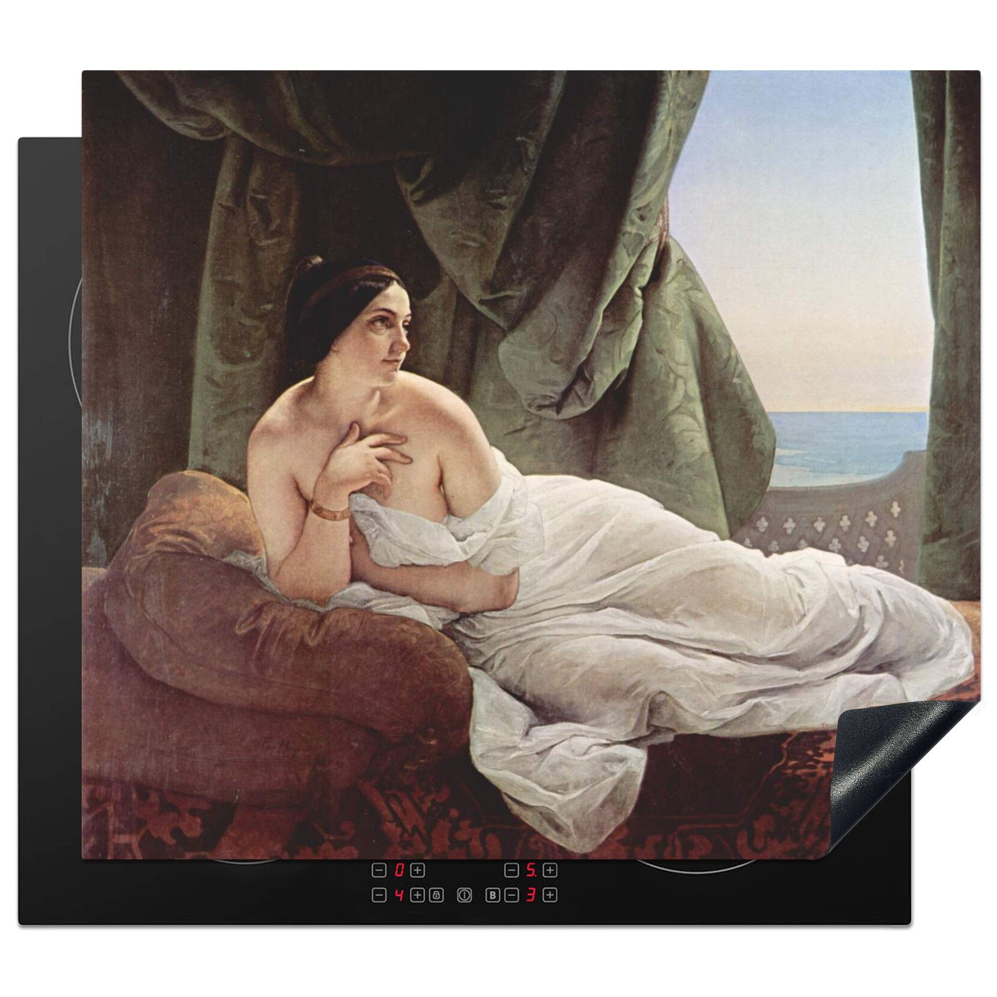 MuchoWow Herdblende-/Abdeckplatte Odalisk liegend - Gemälde von Francesco Hayez, Vinyl, (1 tlg), 60x52 cm, Mobile Arbeitsfläche nutzbar, Ceranfeldabdeckung