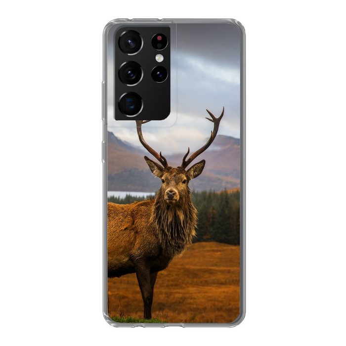 MuchoWow Handyhülle Hirsche - Berge - Wasser - Landschaft - Tiere - Bäume Phone Case Handyhülle Samsung Galaxy S21 Ultra Silikon Schutzhülle