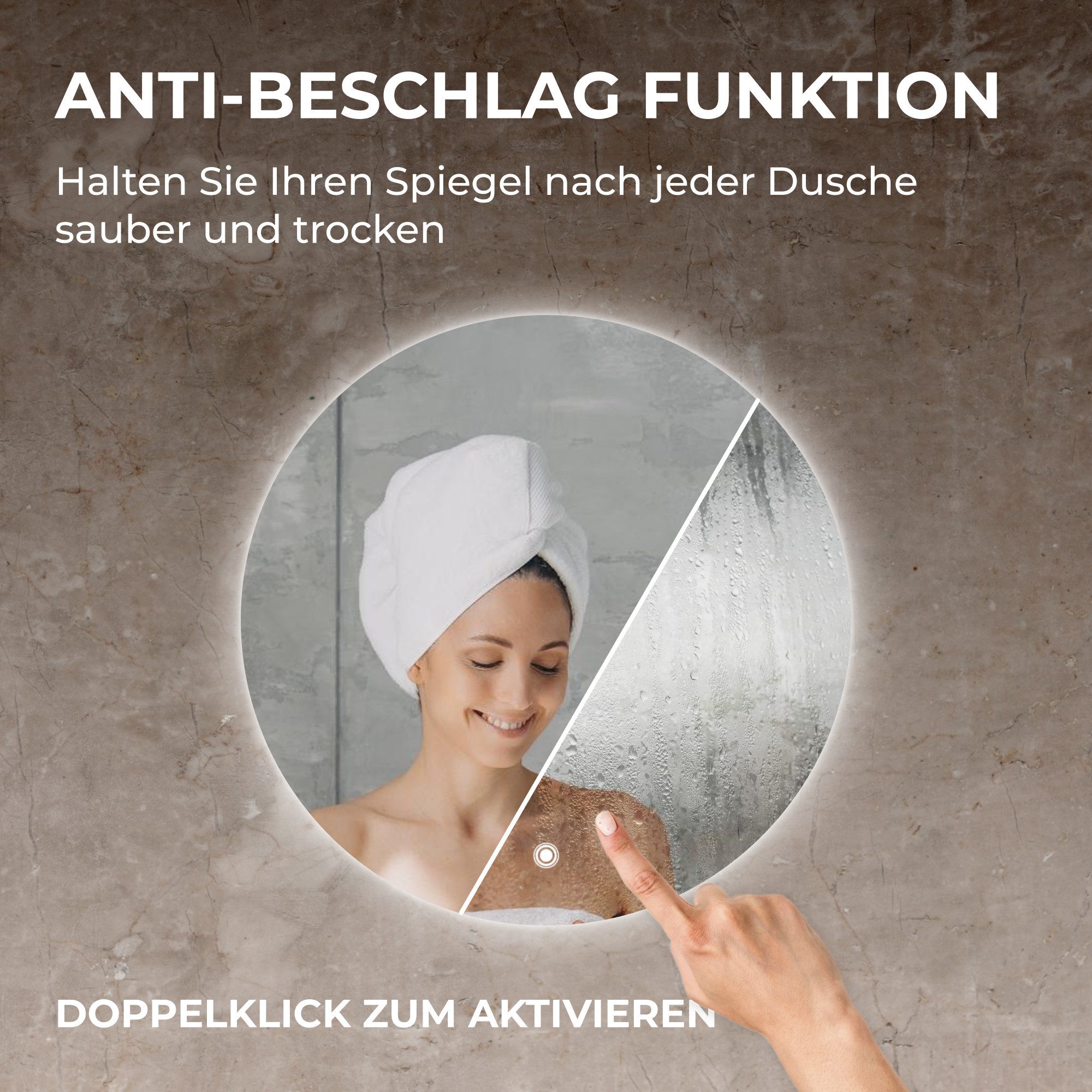 Bringer Badspiegel, Badezimmerspiegel Rund mit Anti-Beschlag und Speicherfunktion