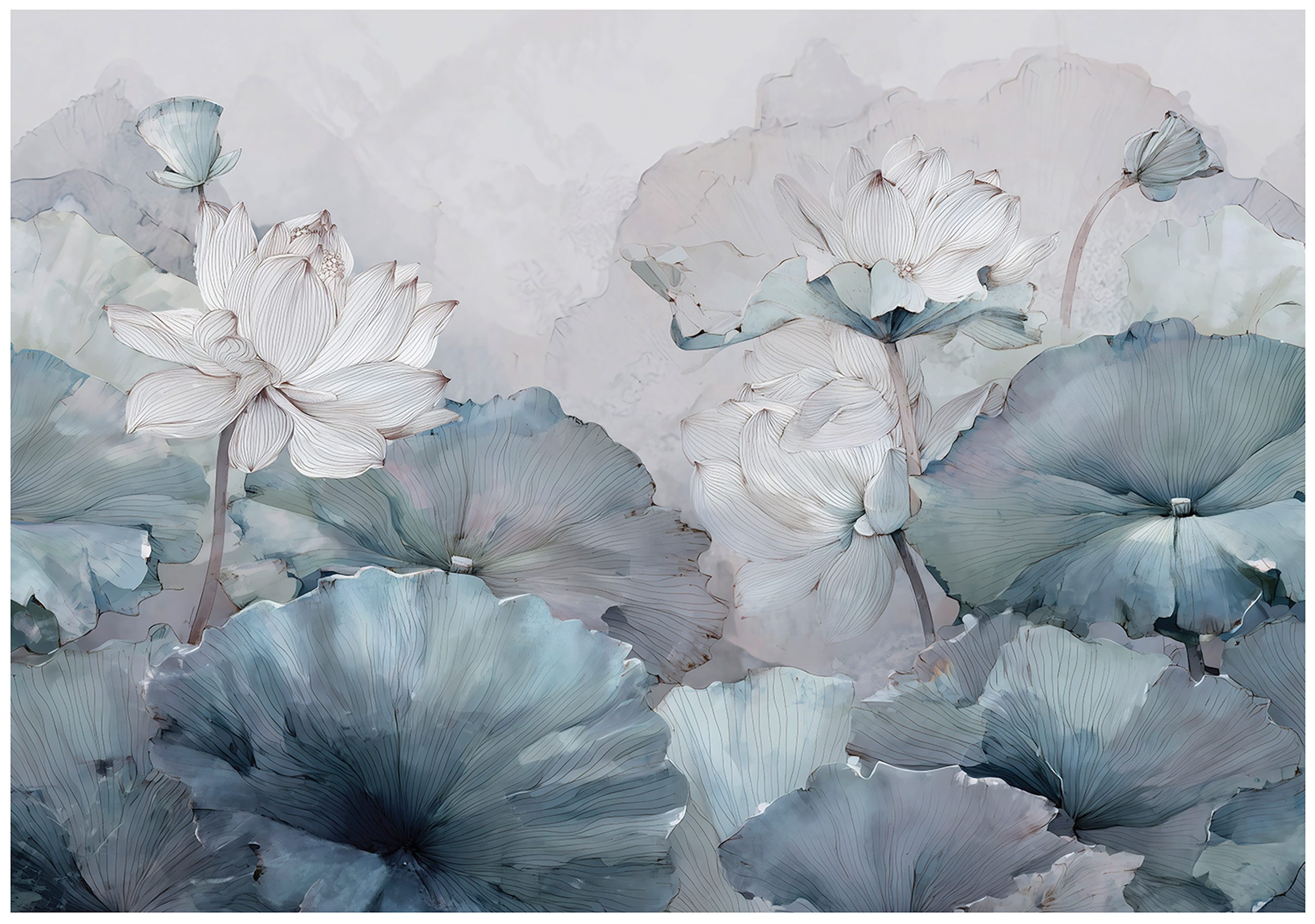 Wallarena Fototapete Blume Natur Blau Vlies Tapete Wohnzimmer Schlafzimmer Wandtapete, Glatt Vlies Washable, Lotusblume, Blume, Natur, Blau, Weiß, Blätter, (Packung, 2 St., Vlies Fototapete), Vliestapete Blau Wohnzimmer Schlafzimmer Küche Tapete + Kleister