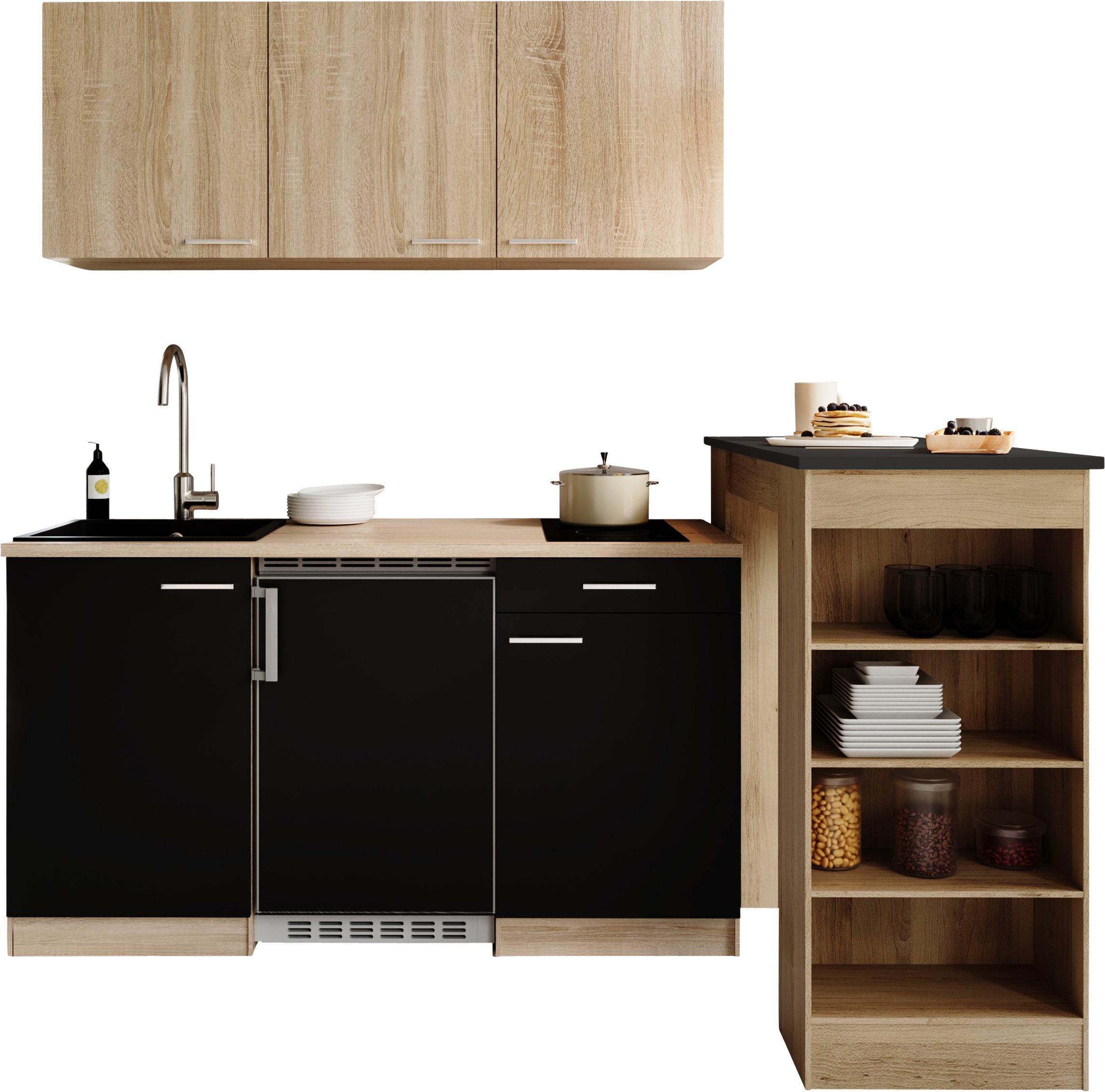 RESPEKTA Pantryküche Ingrid, zerlegt, wahlweise mit Mikrowelle, Soft-Close-Funktion, Breite 150 cm