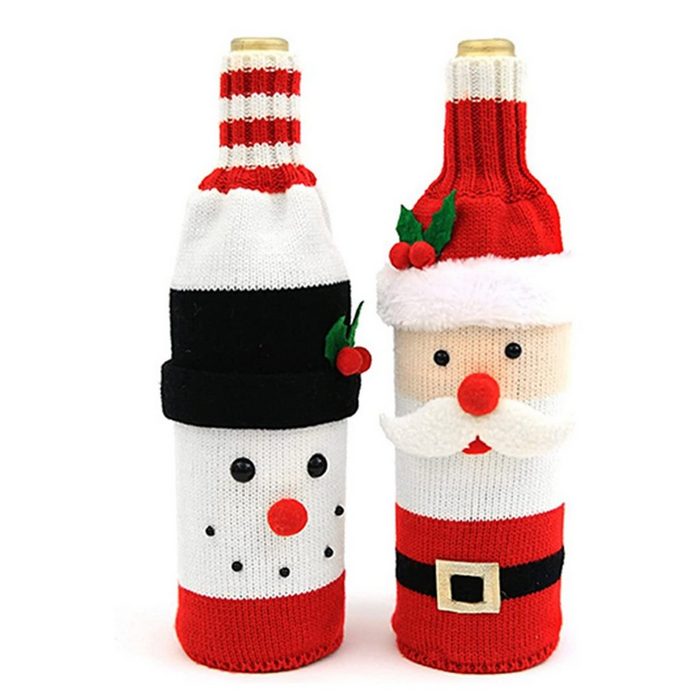 BEARSU Weinflaschenhalter 2 Stück Weihnachtsweinflaschenhülle Handgefertigter Weihnachtspullover Weinflaschentasche Kleid Taschen für Weihnachtsfeier Dekoration (2-St)