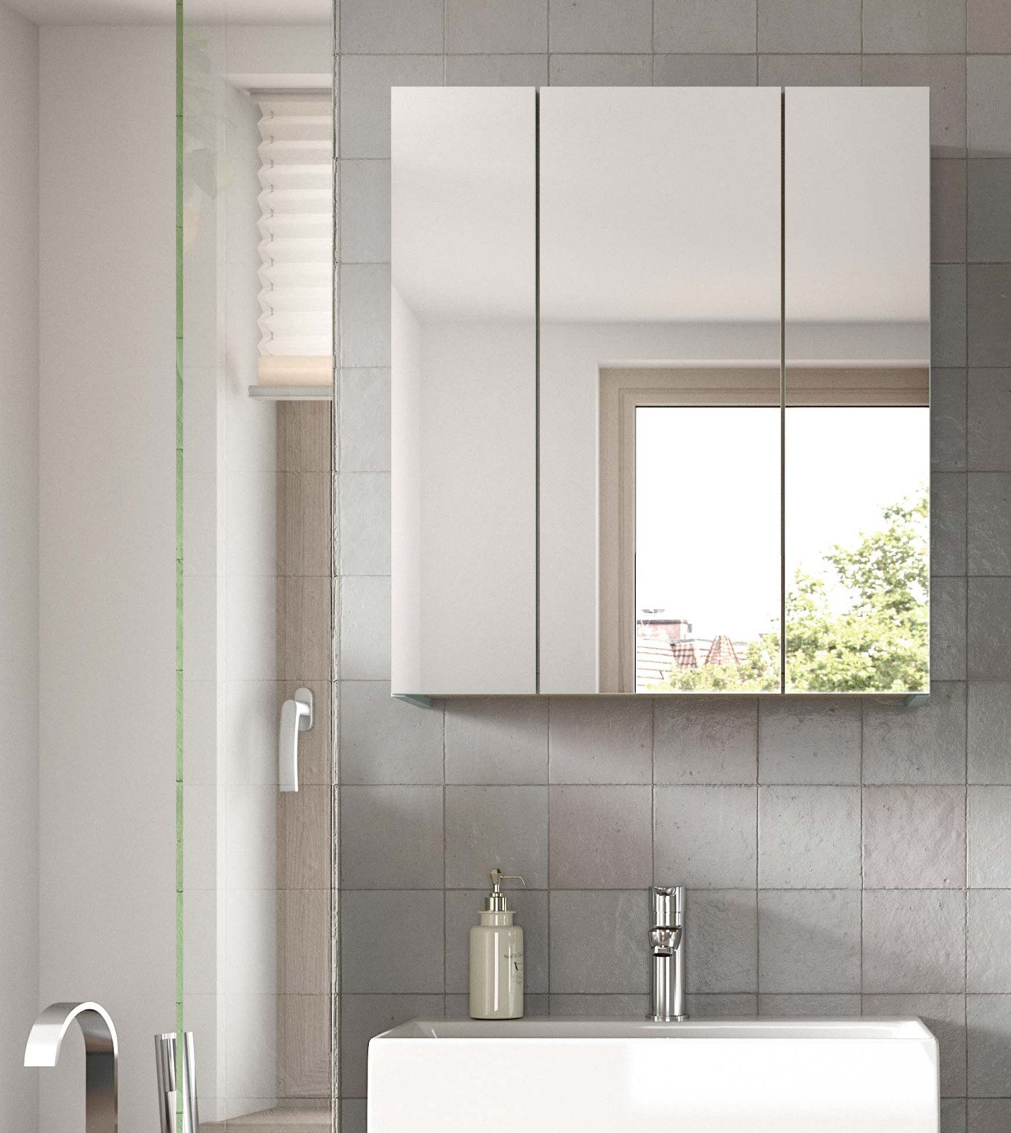Inn.Furn Badezimmerspiegelschrank Luna (Badschrank in hellem Grün, 3-türig, 60 x 68 cm) mit 9 Fächern