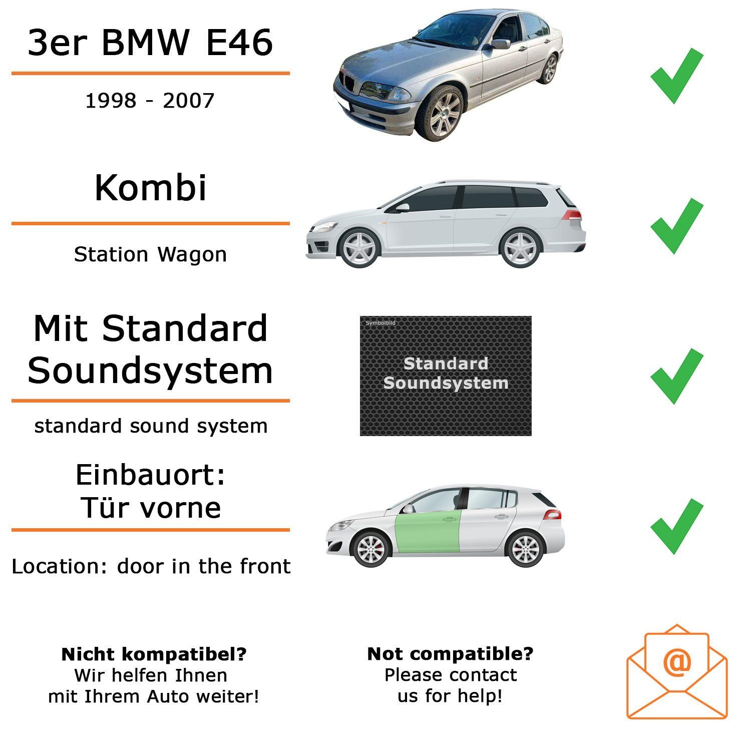 JUST SOUND best choice for caraudio Boxen Einbauset vorne JVC CS-J620X für BMW 3er E46 + Touring/Kombi Auto-Lautsprecher (30 W)