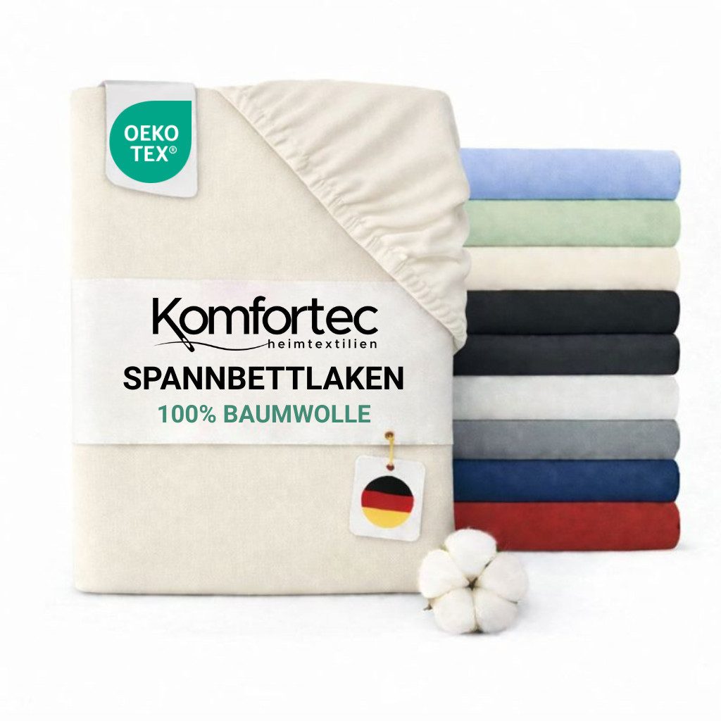 Komfortec Spannbettlaken Jersey Spannbettuch, 90x200, 140x200, 160x200, 180x200 oder 200x200 cm, 100% Baumwolle (135 g/m), Gummizug: Rundum, (1 Stück), OEKO-TEX® Standard 100 Zertifisiert, für Matratzen bis 25 cm Höhe
