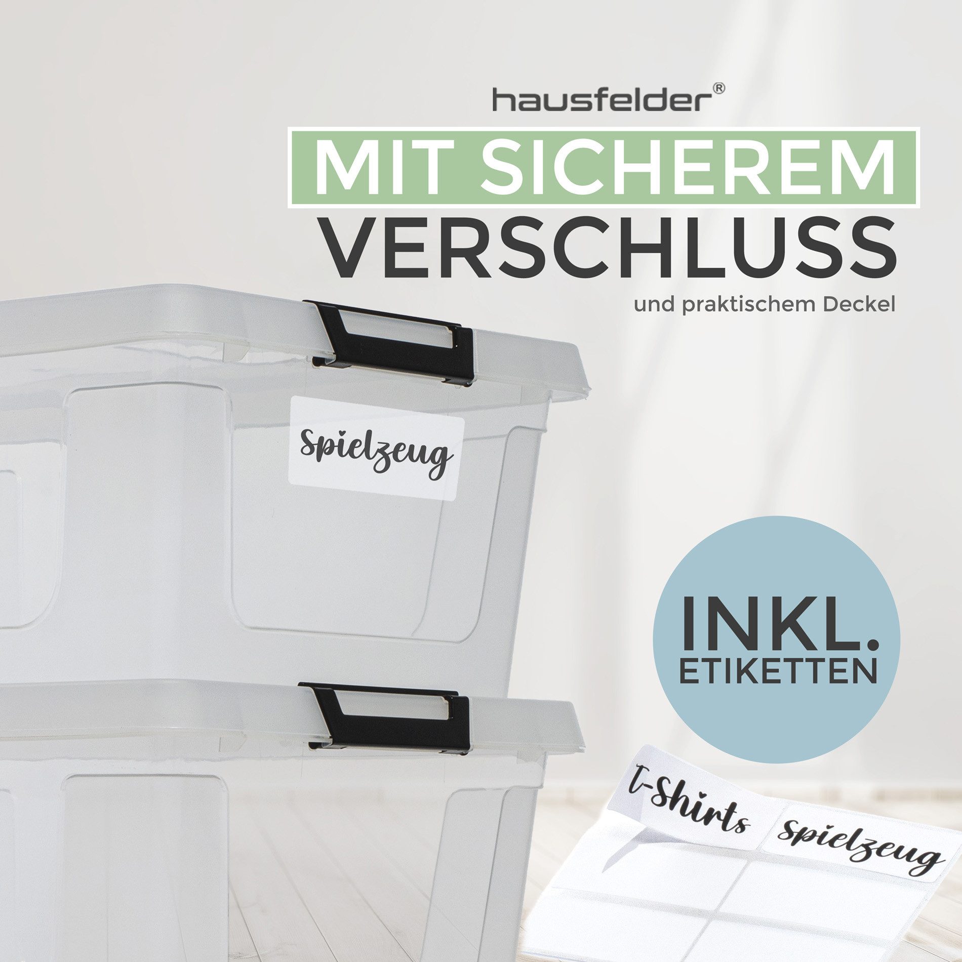 Hausfelder Aufbewahrungsbox Ordnungsboxen mit Deckel und Verschlussclips,12 l, 4 Stück (4er Set, 4 St., 4 Boxen + 4 Deckel), stapelbar, mit Klickverschluss, in  – Bild 5 von 5