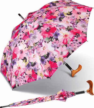 happy rain® selection Langregenschirm Stützschirm mit Auf-Automatik - Länge 86 cm, Holz-Fritzgriff, Blüten-Design - delicate flowers