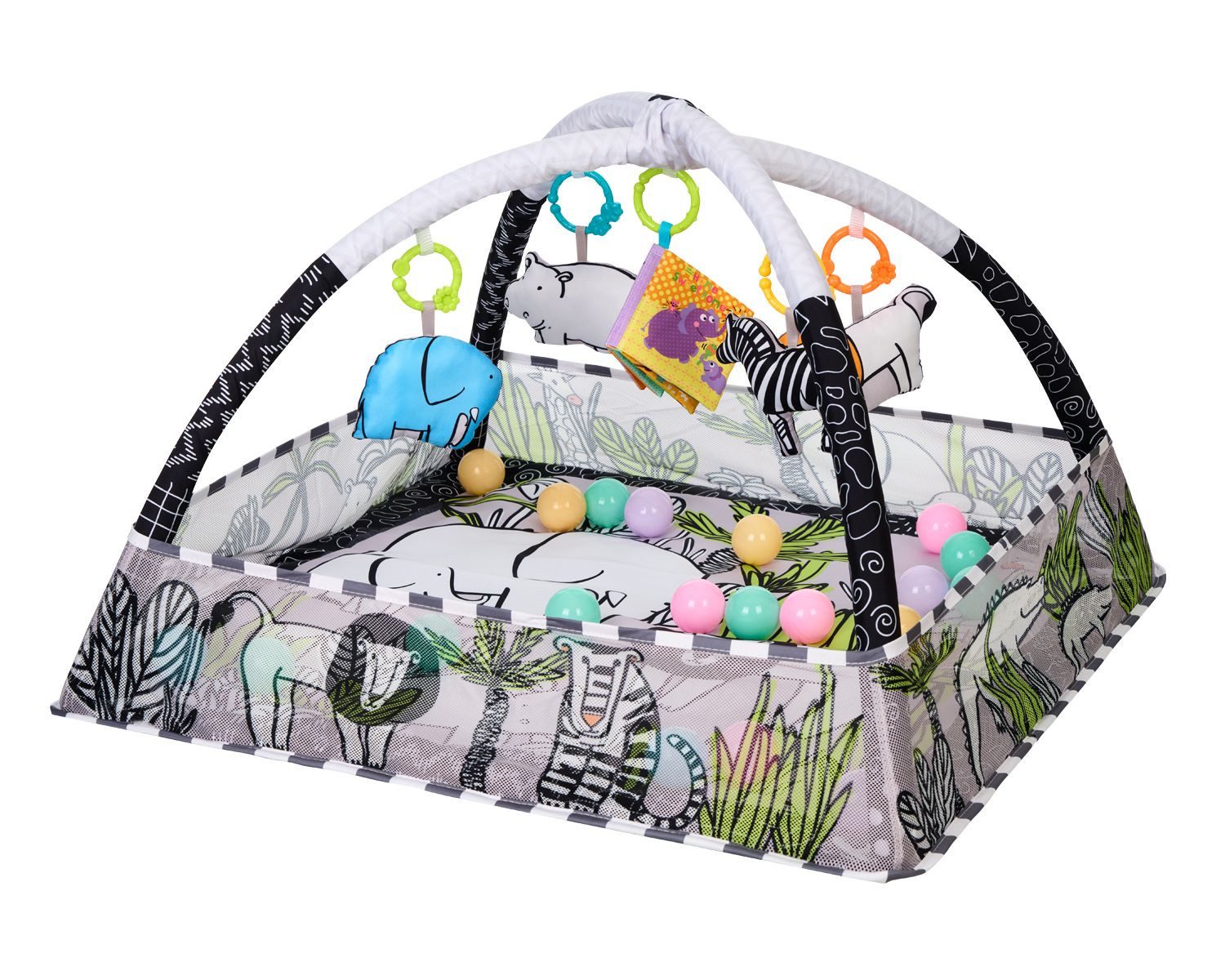 Kikkaboo Spielbogen Spielbogen Krabbeldecke 2 in 1, Greiflinge, 18 Spielbälle, Bällebad