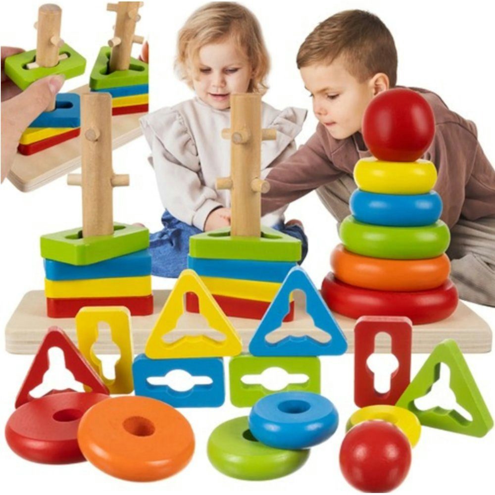 ISO TRADE Puzzle Sorter Holzpuzzle, Puzzleteile, Stapelspielzeug Kinder Motorikspiel Kinderspielzeug Holz 14