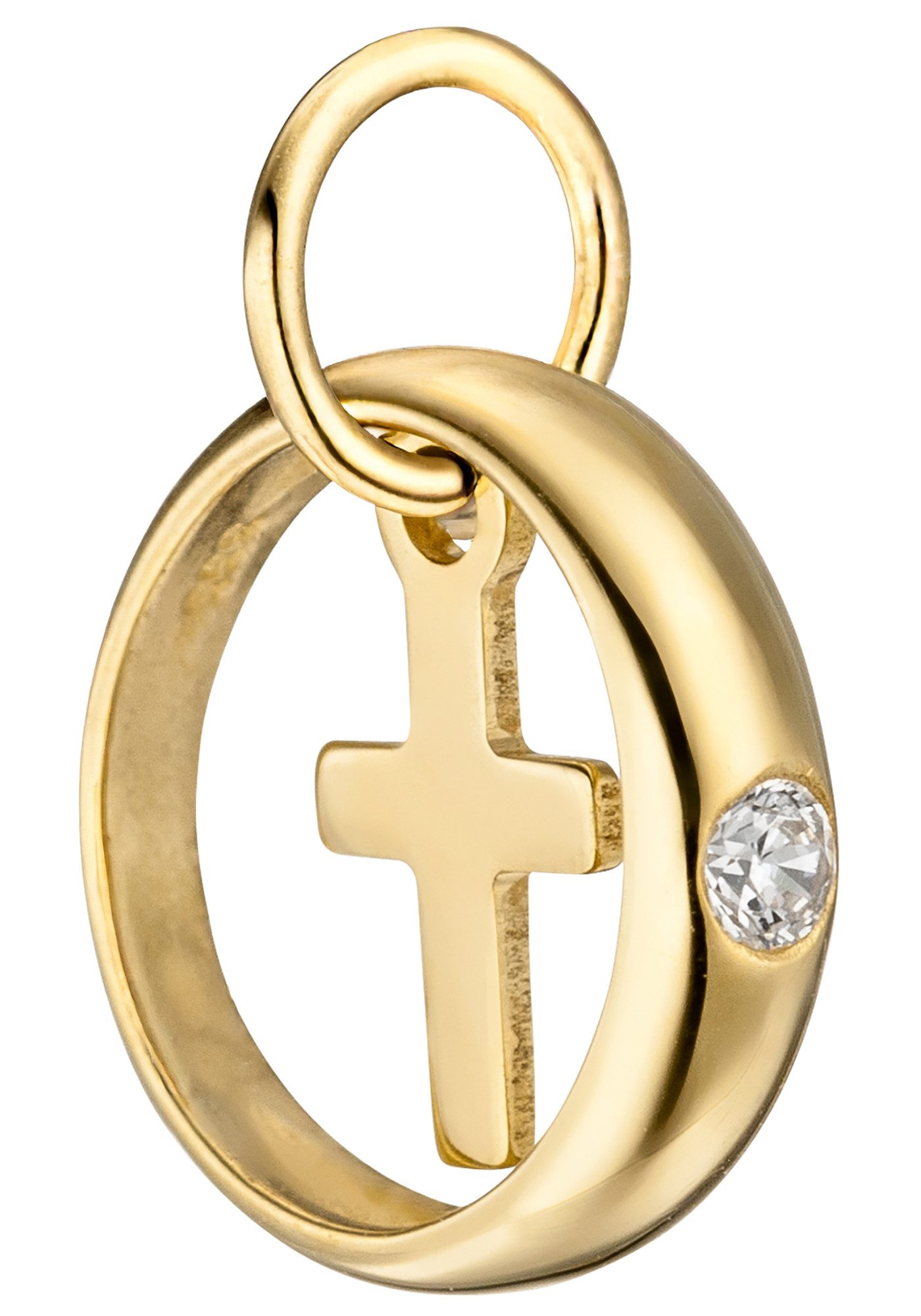 JOBO Kettenanhänger Anhänger Taufring mit Kreuz 11 mm, 333 Gold mit Zirkonia