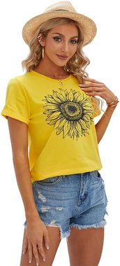 BlauWave Kurzarmshirt Damen Sonnenblumen T Shirt Sommer Kurzarm (1-tlg., DamenT Shirt Sommer Kurzarm) Sommerliche, lässige Alltagskleidung