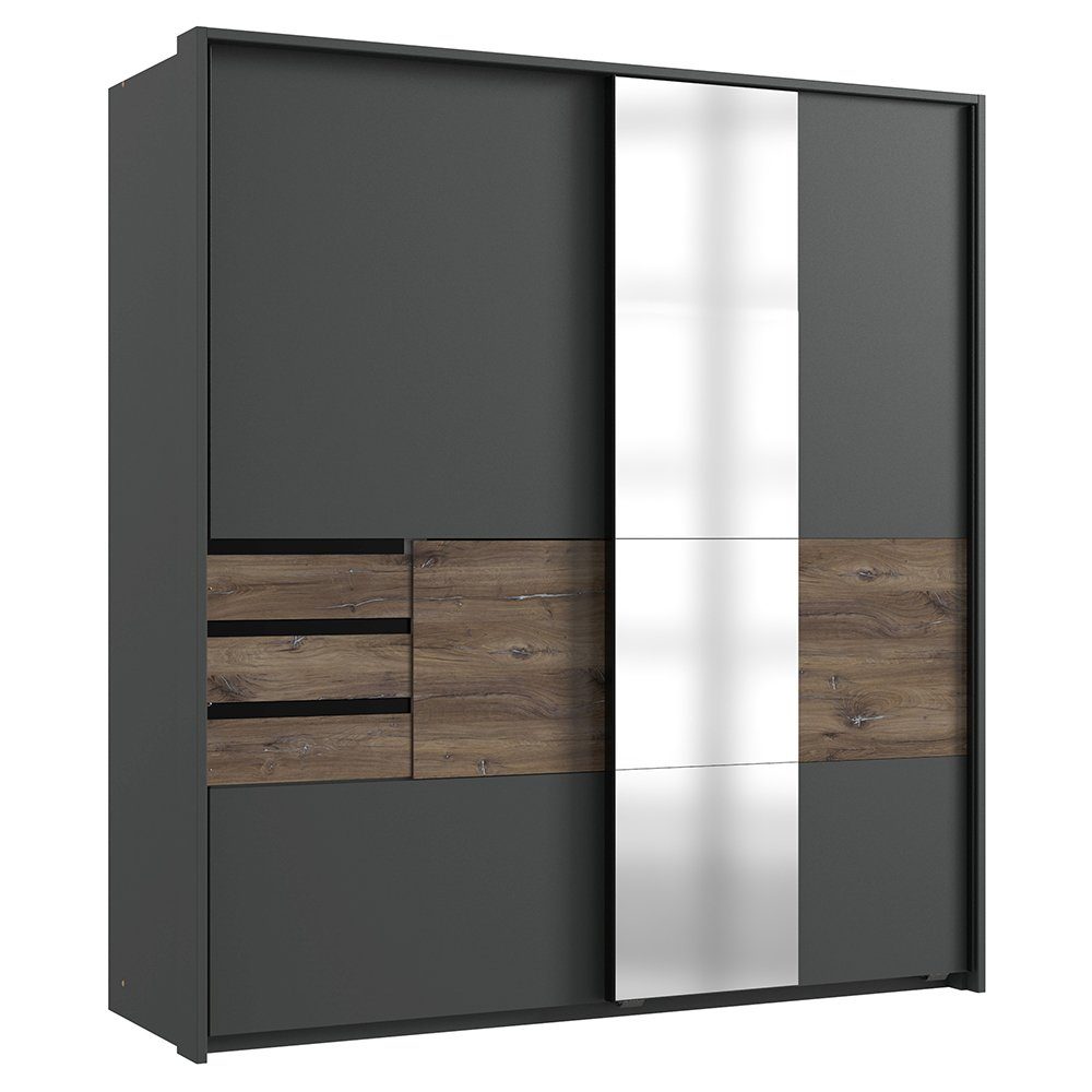 Lomadox Kleiderschrank BREGENZ-43 graphit mit Flagstaff Eiche Nb. 180/198/65 cm