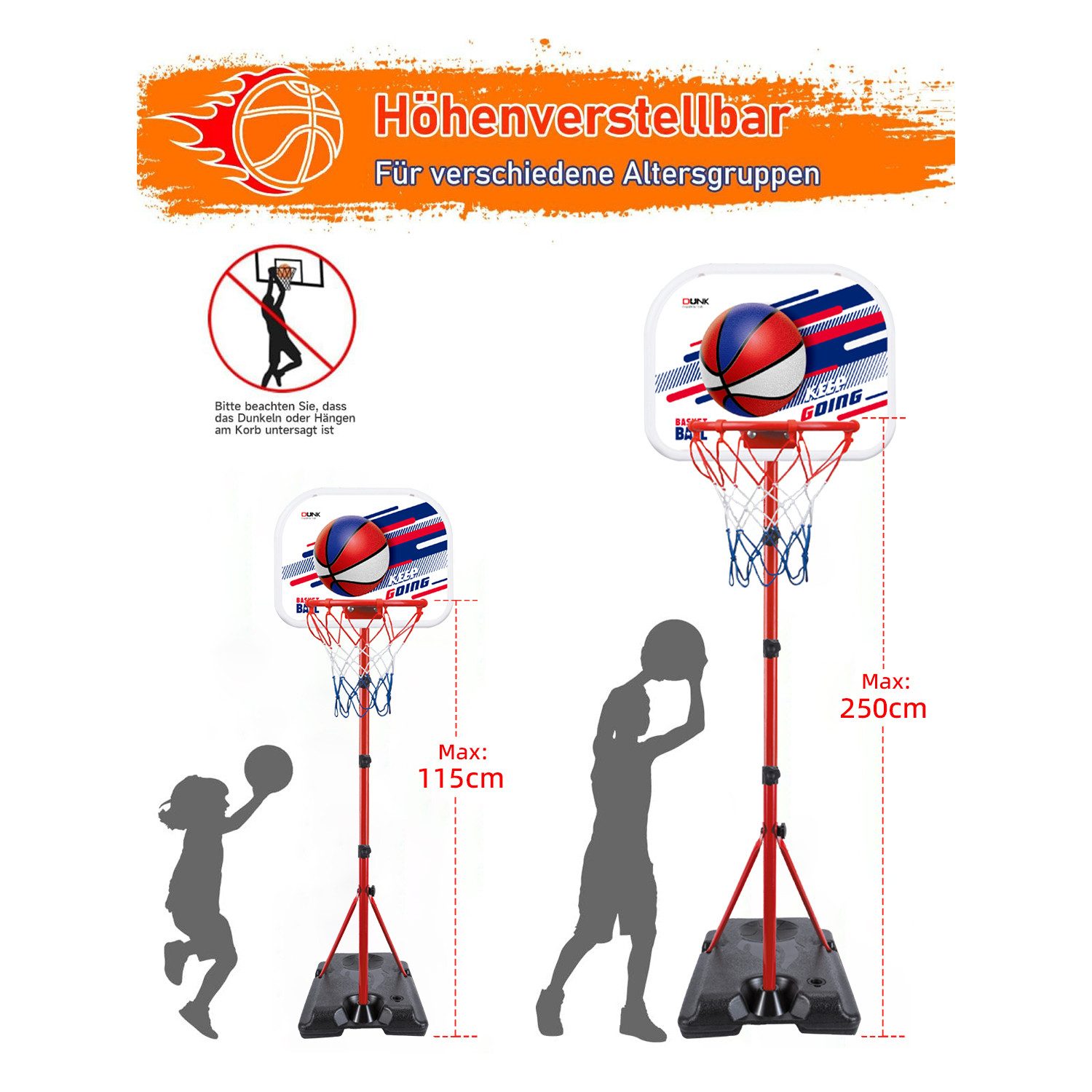 Esun Basketballständer Basketballkorb Kinder 115 bis 250 cm, Indoor Outdoor Basketballständer (SET, Komplettset), Basketballkörbe Set Sport Spielzeug Geschenk