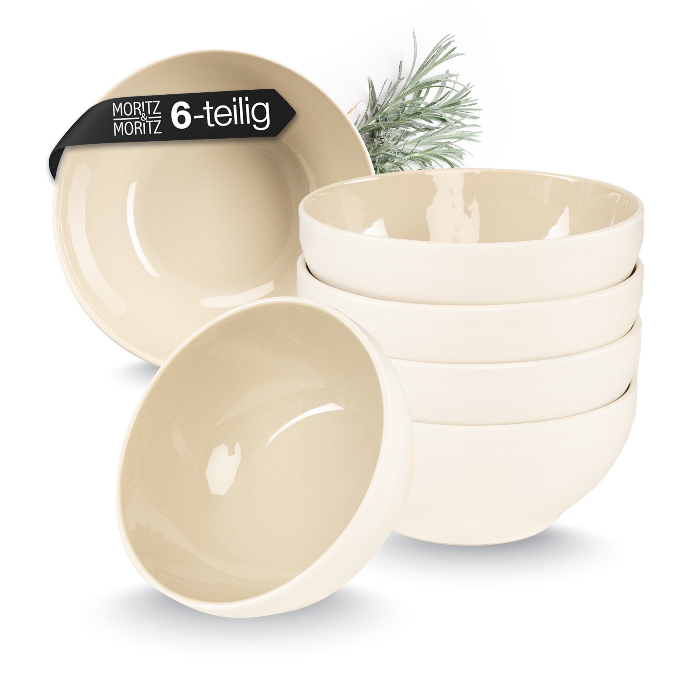 Moritz & Moritz Müslischüssel CAVO Müslibowl Sand, Steinzeug, (Set, 6-tlg), Spülmaschinengeeignet