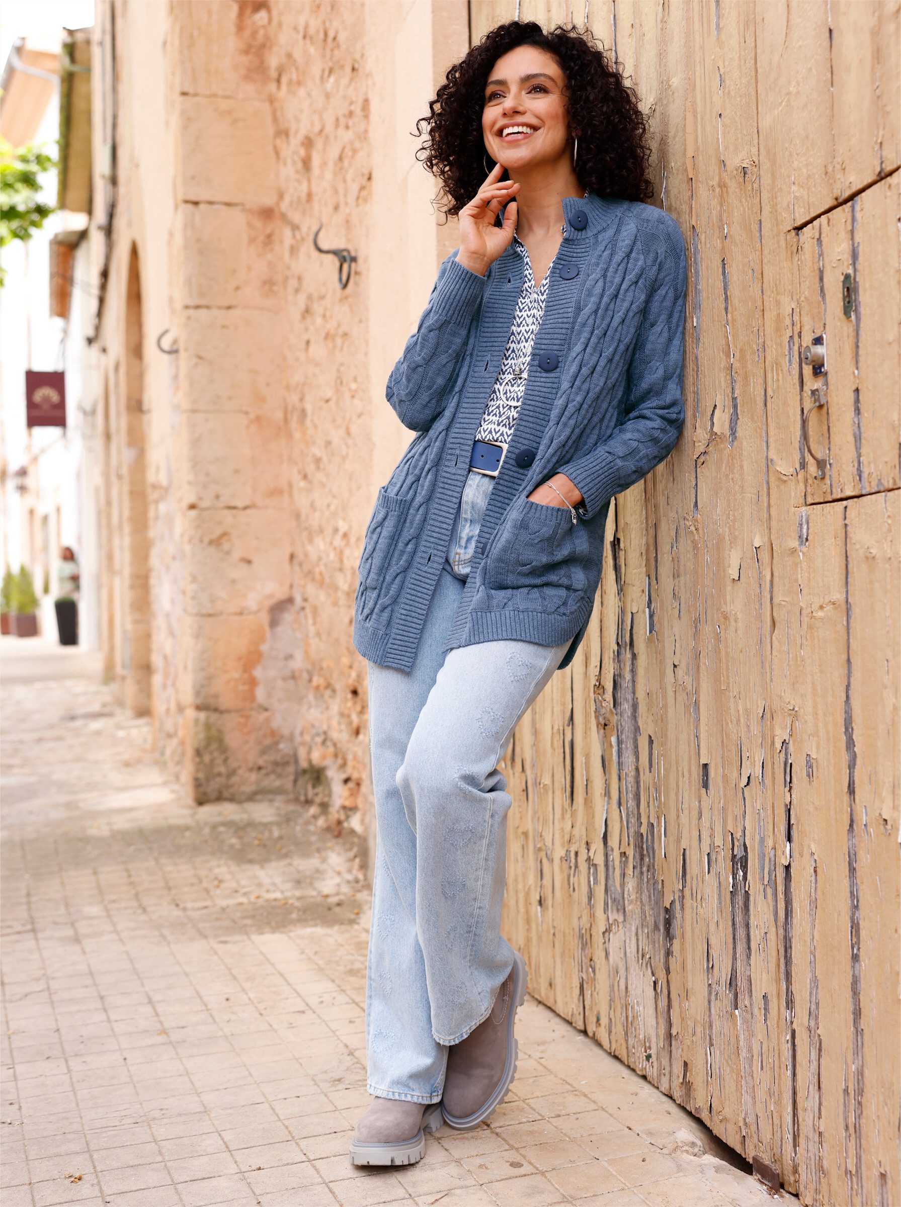 Witt Strickpullover Long-Strickjacke Langarm Zopfmuster günstig online kaufen