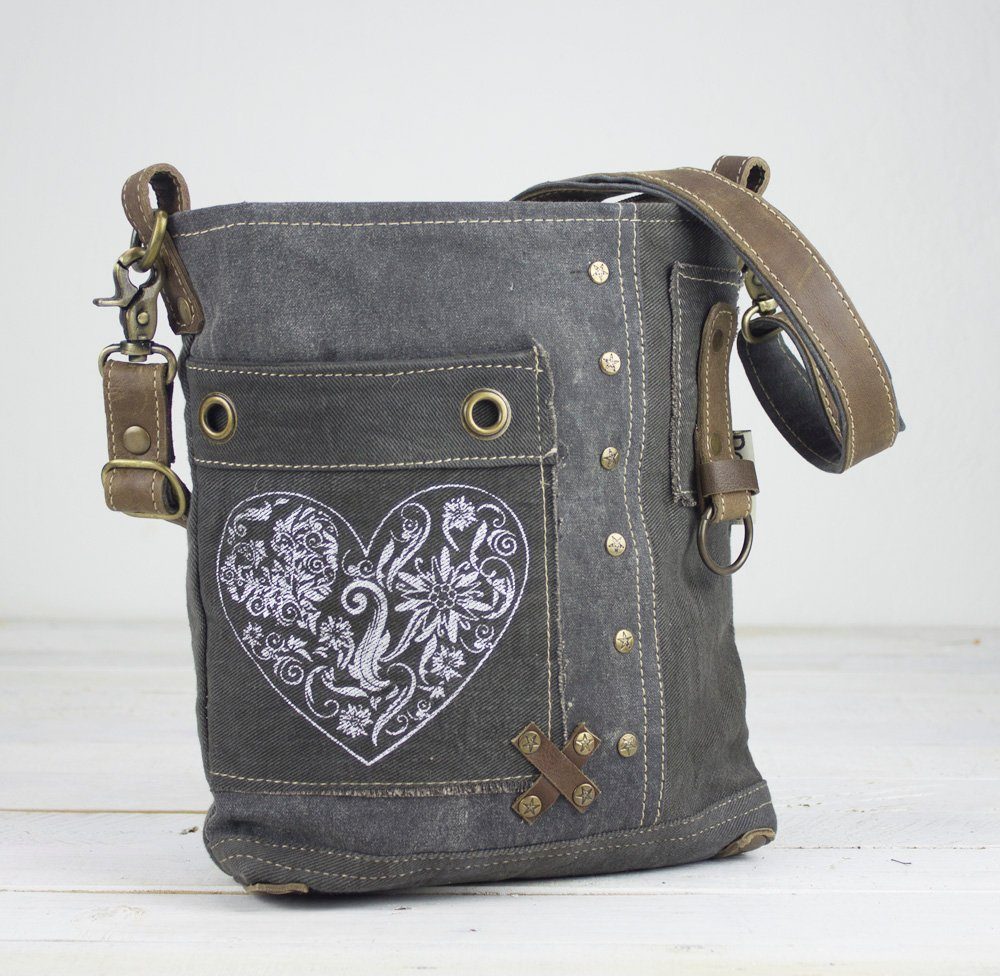 Domelo Umhängetasche Trachtentasche Schultertasche Schulterriemen, mit abnehmbaren echt Dirndl Reh Material, für Frontfach, Leder, enthält Tracht recyceltes Schlüsselanhänger mit Motiv Vintage Ring Style, Tasche