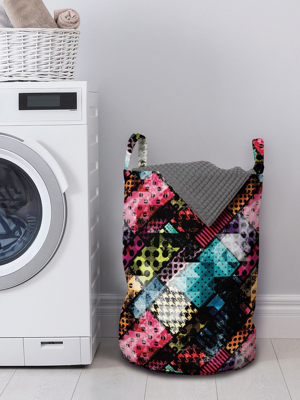 Waschsalons, vibrant mit für Abstrakt Abakuhaus Griffen Traditional Kordelzugverschluss Wäschekorb Wäschesäckchen