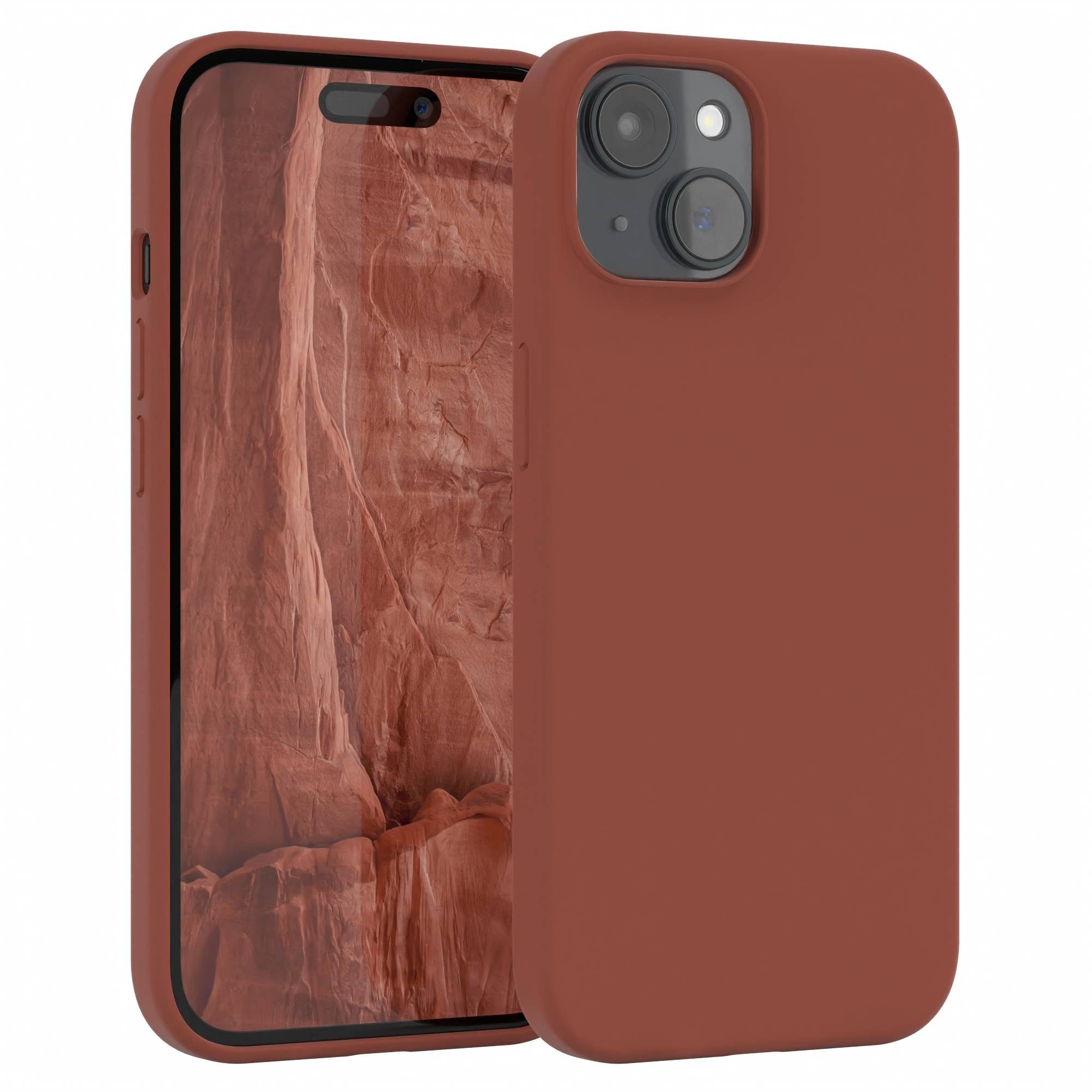 EAZY CASE Handyhülle Premium Silikon Case für Apple iPhone 15 6,1 Zoll, Silikonhülle Slimcover mit Displayschutz Hülle Cover Terrakotta