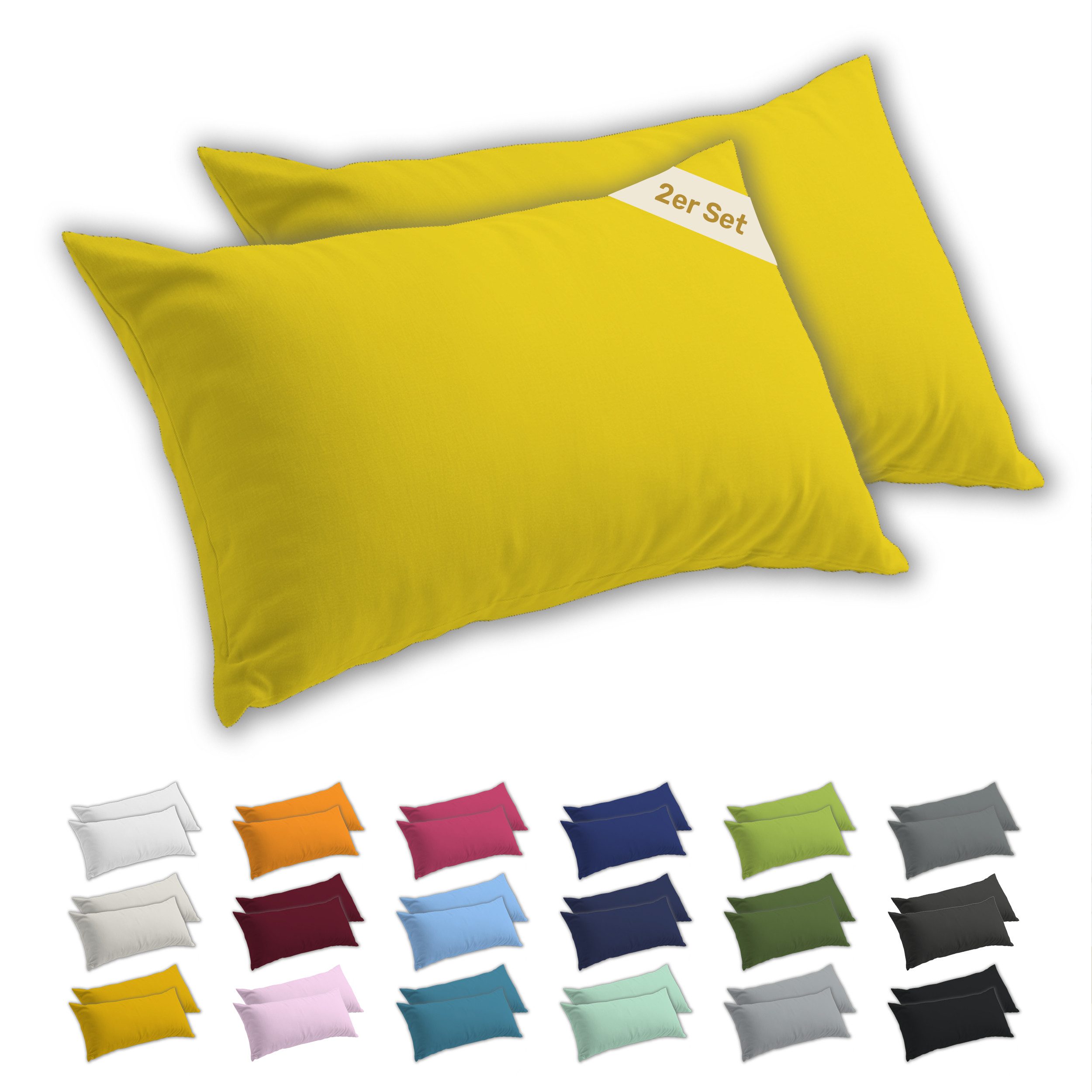 Lavea Kissenbezug 2er Set Kissenhülle Jersey, 100% Baumwolle, Kissenbezüge, (2 Stück), allergikerfreundlich - sicherer YKK-Reißverschluss - waschbar 60°C