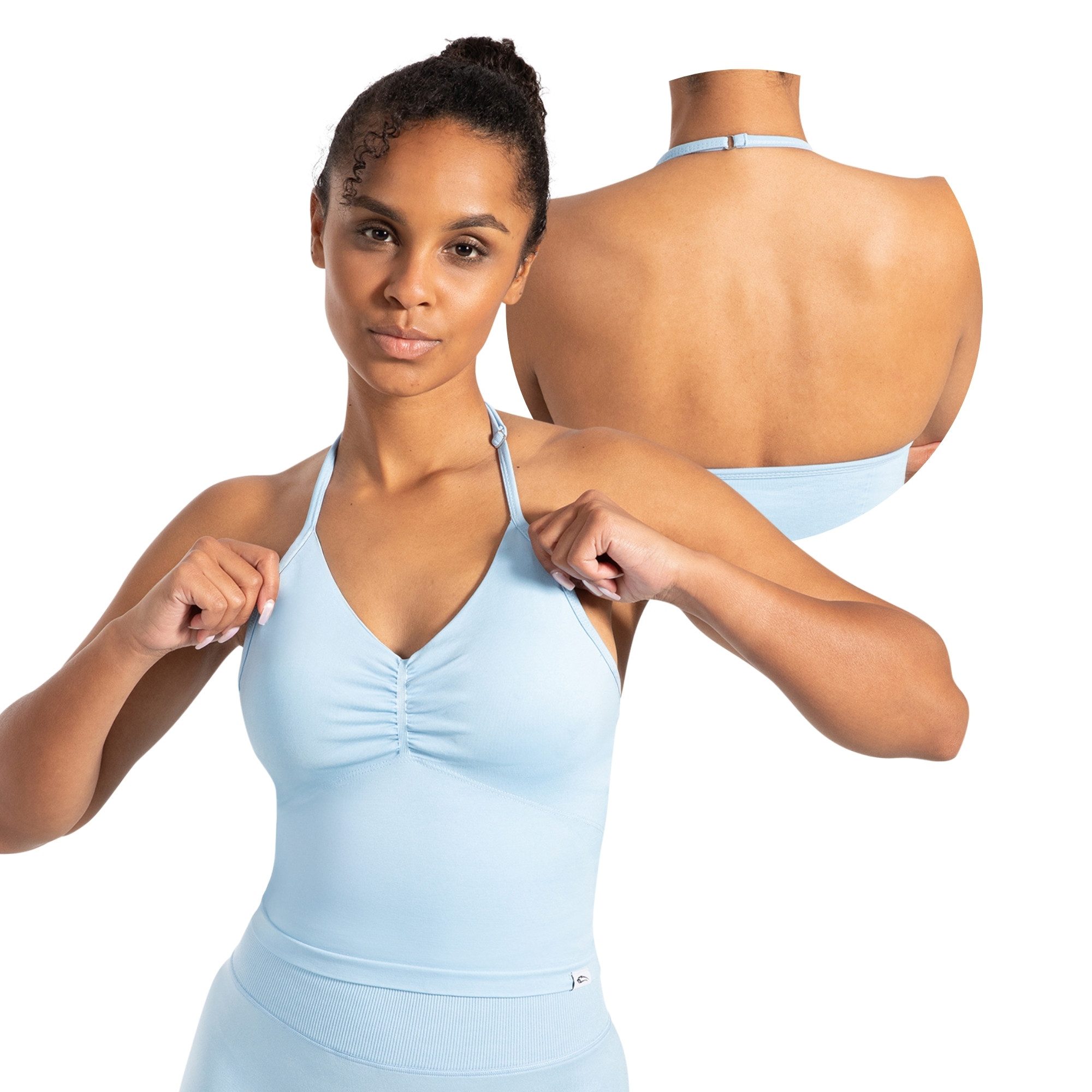 Smilodox Tanktop Malena, Crop Neckholder Sporttop, Ringdetails, Rückenfrei Tanktop nahtlos figurbetont, Sport Freizeit Yoga stylische Looks