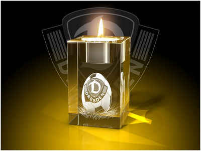 GLASFOTO.COM Dekofigur Dynamo Dresden - Teelichthalter – Fanartikel – 3D Innengravur (1 Stück), Dekofigur Geburtstagsgeschenk