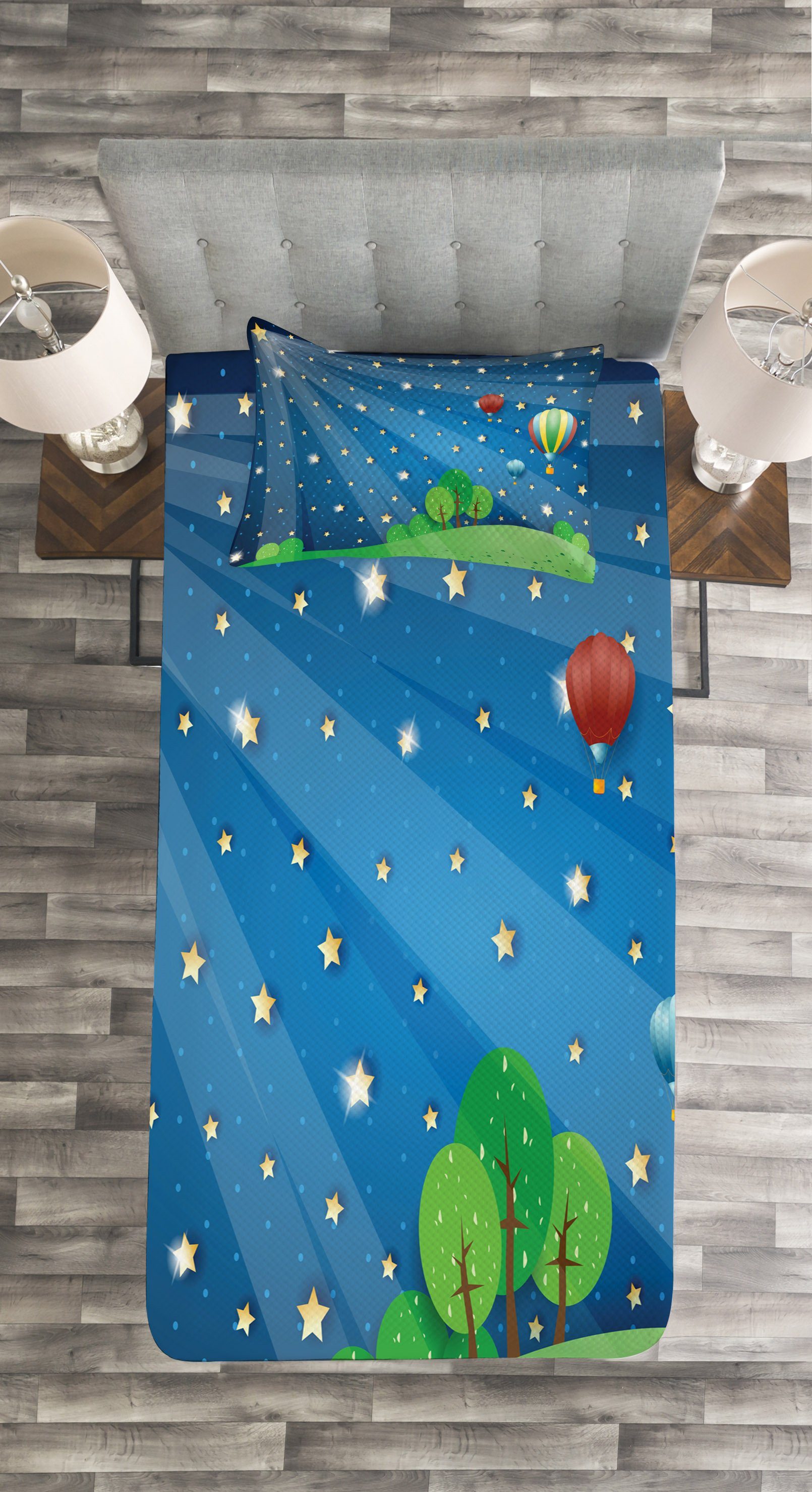 Tagesdecke Sterne Luftballons Waschbar, Cartoon mit Abakuhaus, Set Kissenbezügen Ballon
