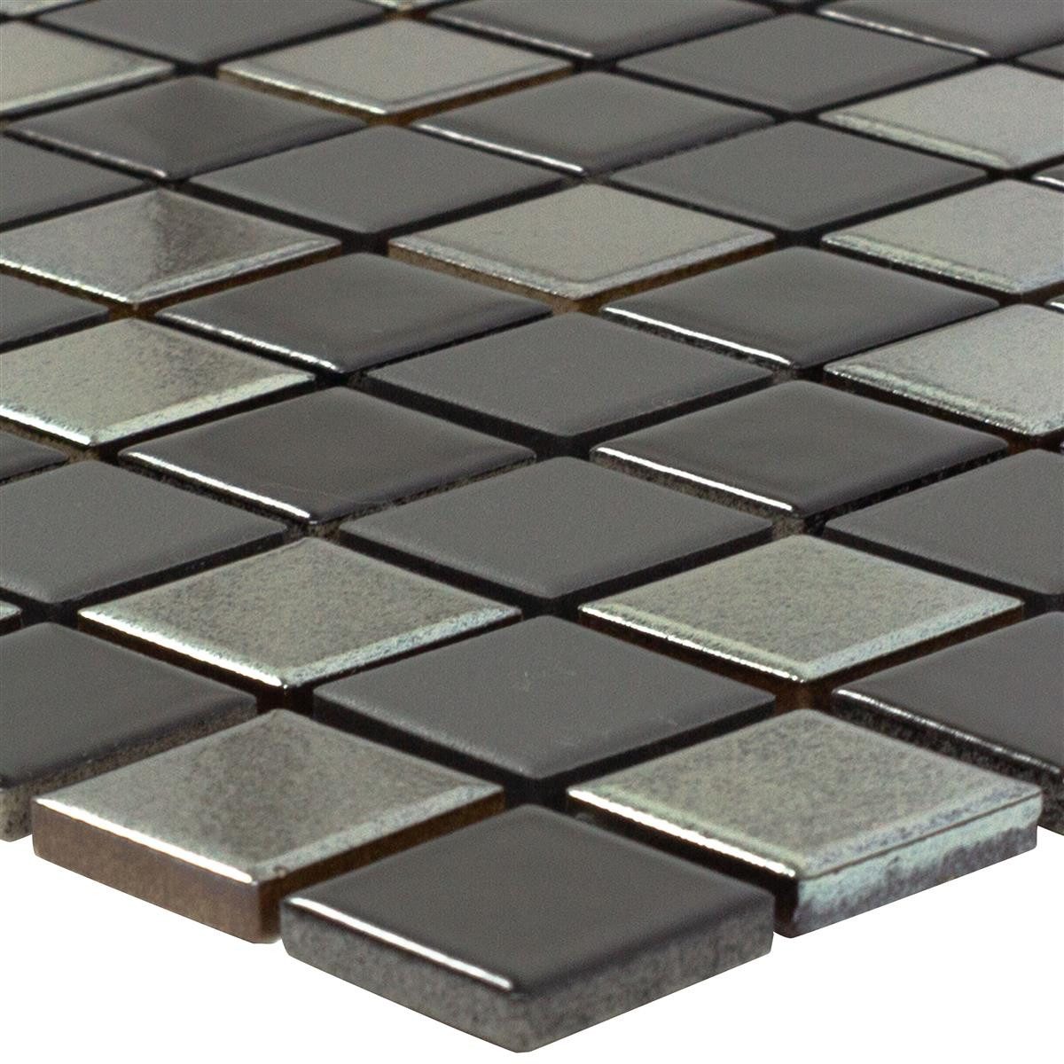 Mosafil Mosaikfliesen Keramik Mosaikfliese Moonstone Schwarz Grau, Keramik 33.000x30.200, schwarz-grau, Verlegefertig auf ein Netz geklebt