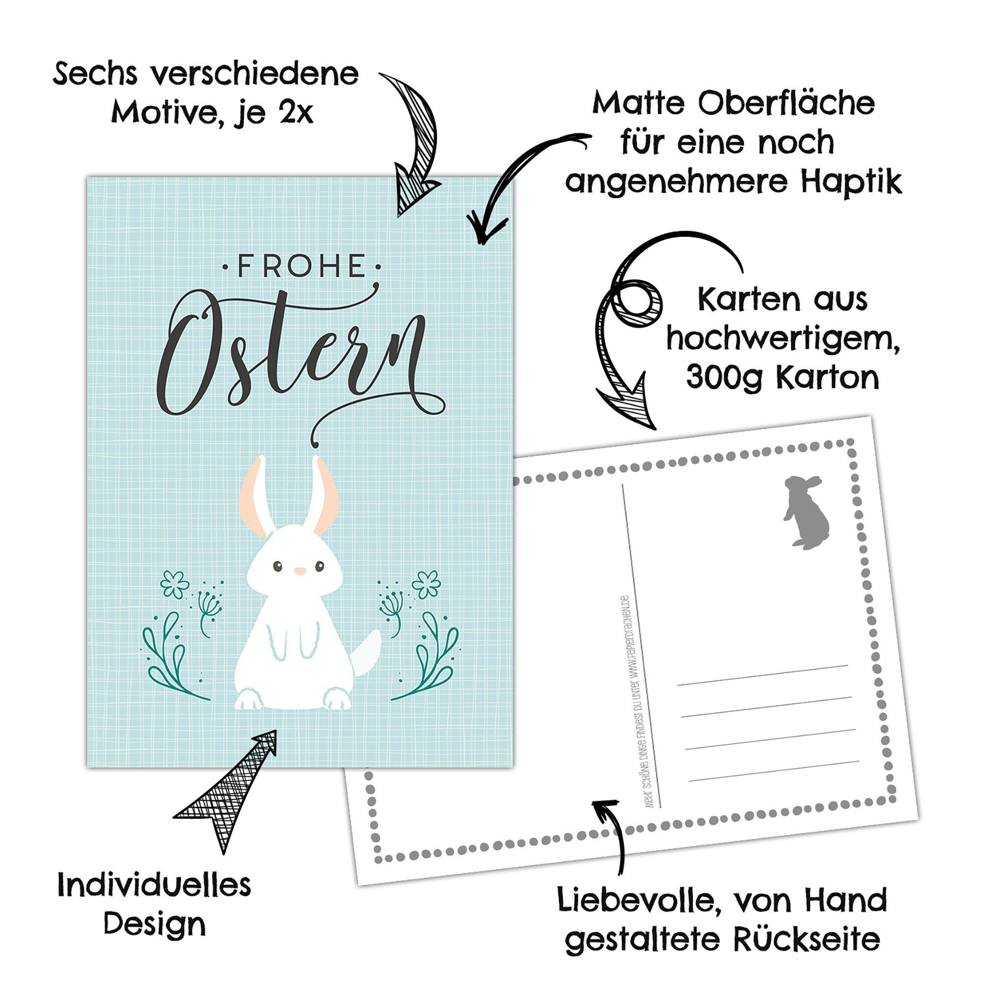 PAPIERDRACHEN Osterkarte Postkarten Set zu Ostern