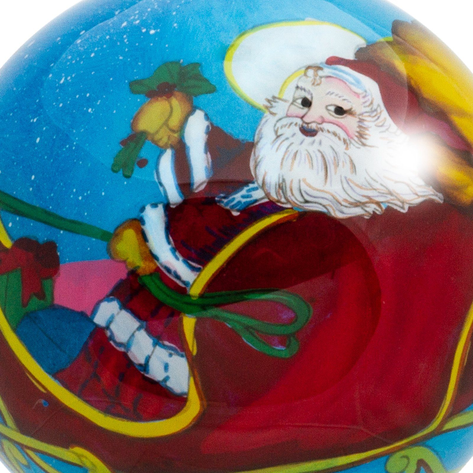 Weihnachtsmann Rentier cm D: SIKORA K08-61 Weihnachtskugel Innenglasmalerei Schlitten 7,5 Christbaumschmuck SIKORA mit Glaskugel