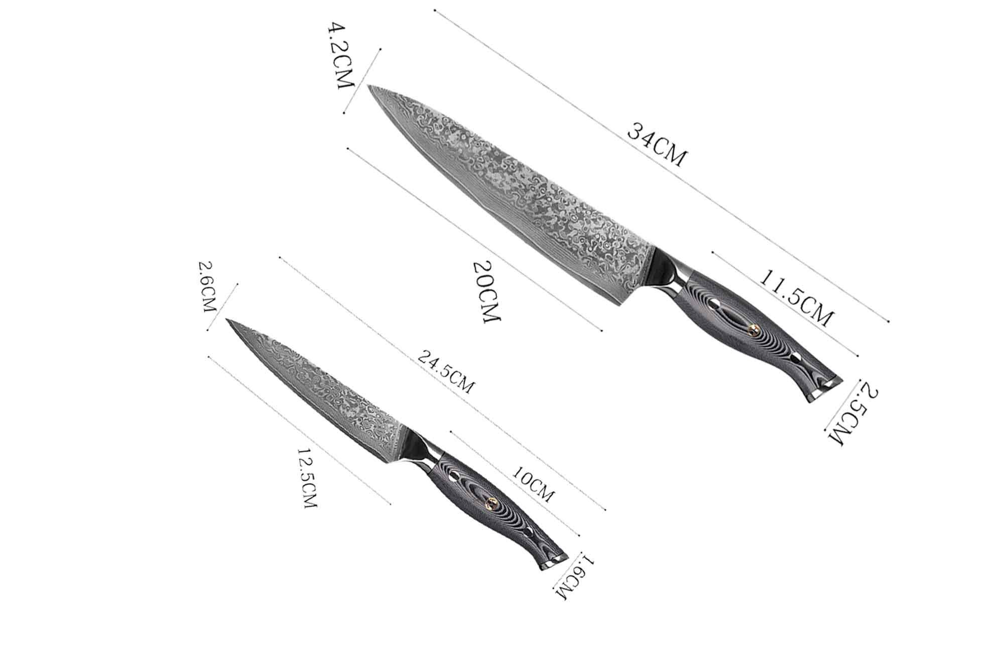 Lagen Gemüseme Damast Kochmesser 62 und V10 Messer Set Gemüsemesser Muxel Edelstahl 2-tlg