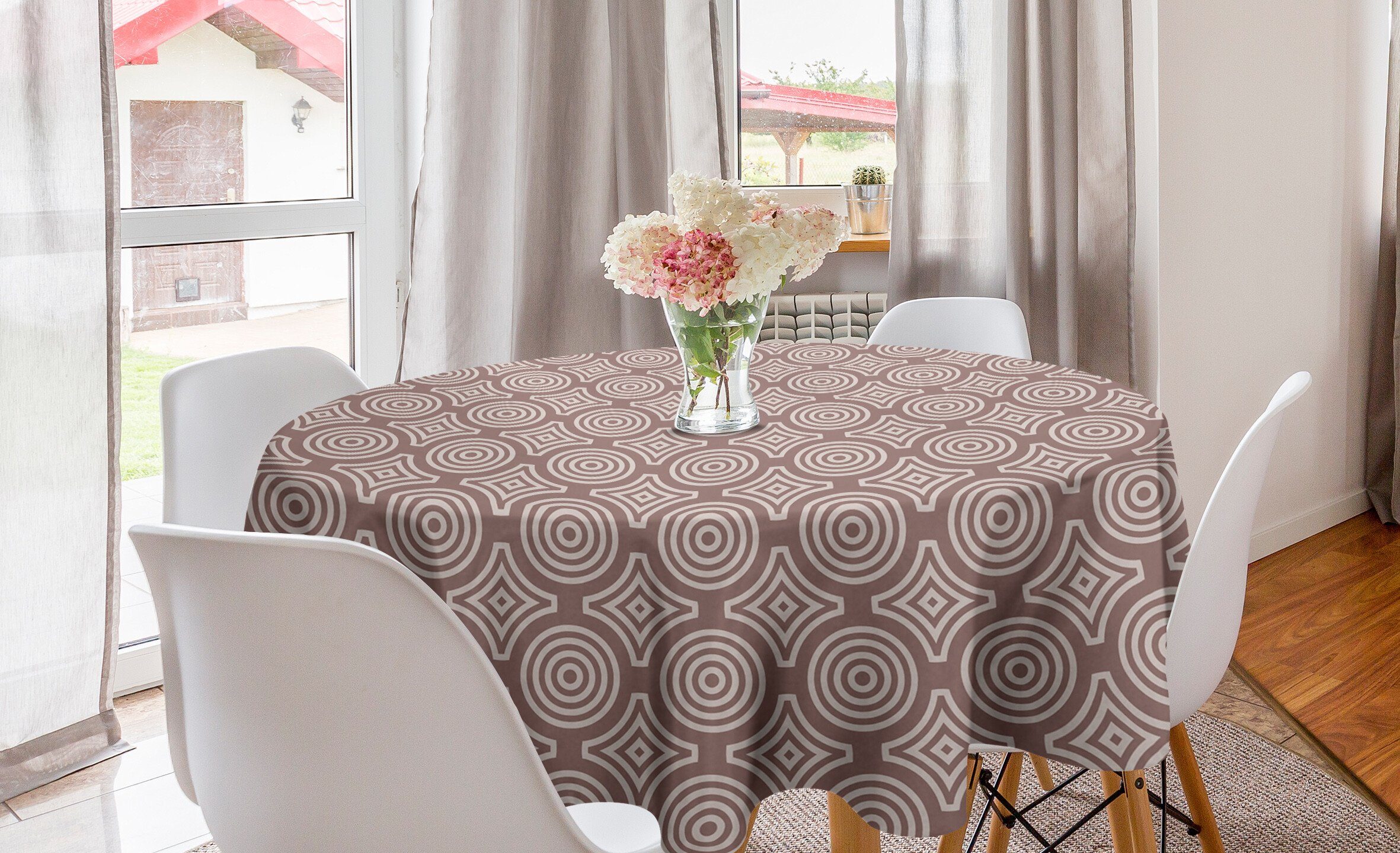 Luxuriöses Gefühl Abakuhaus Tischdecke Kreis Tischdecke Abdeckung Geometrisch Esszimmer Dekoration, für Küche Erdfarben